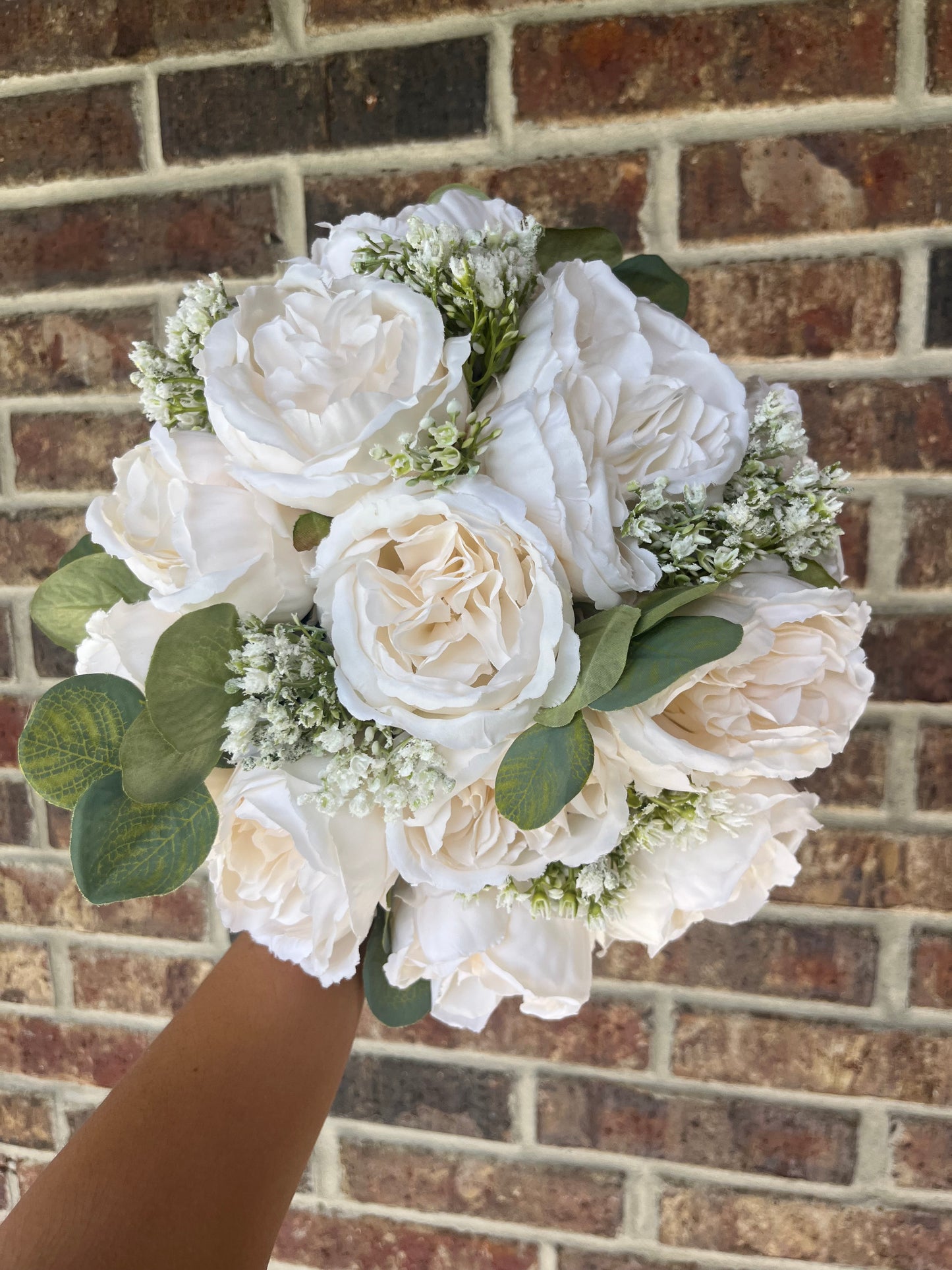 Ivory Cabbage Roses & Eucalyptus Greenery Bride Bouquet