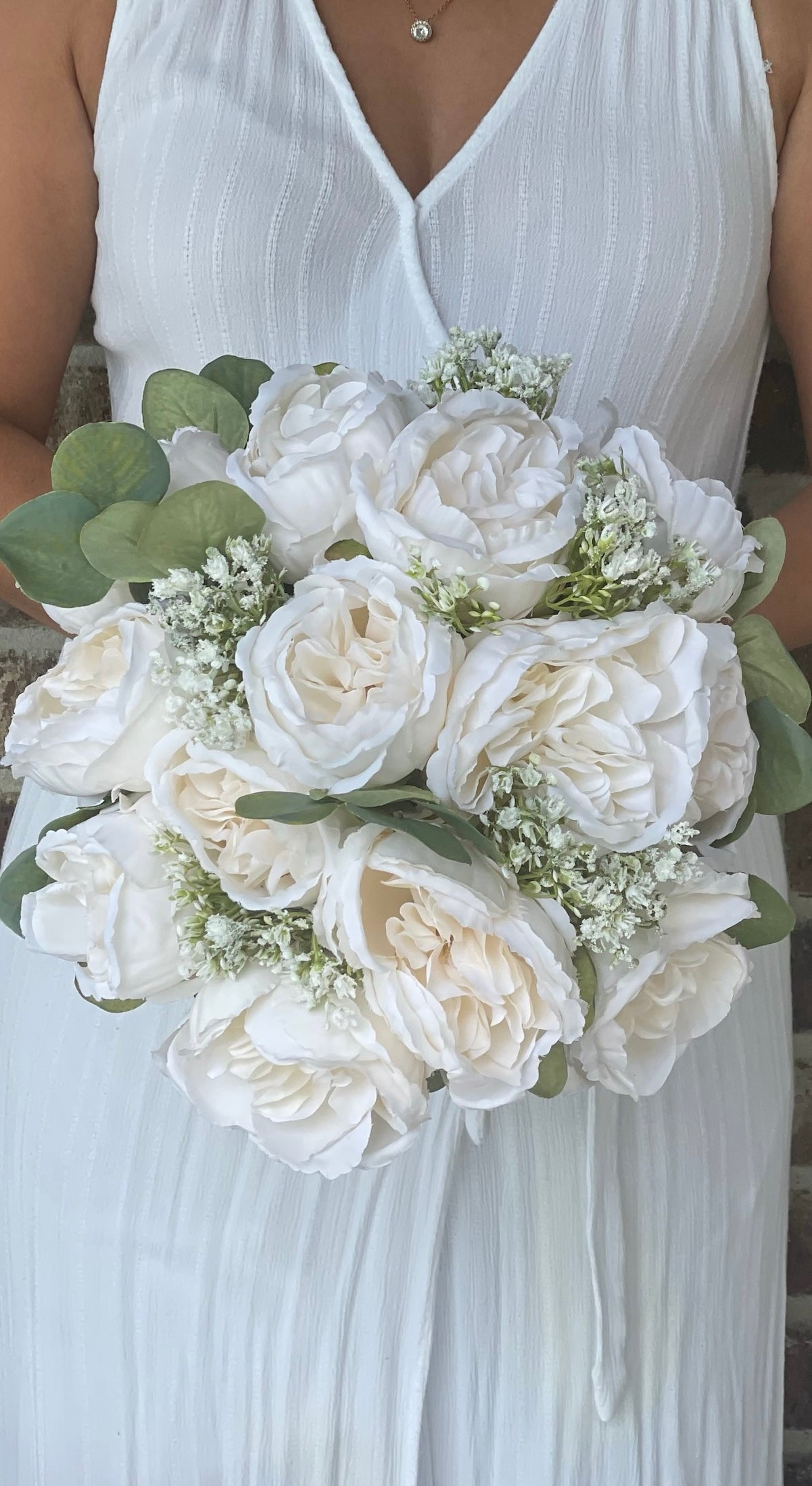 Ivory Cabbage Roses & Eucalyptus Greenery Bride Bouquet