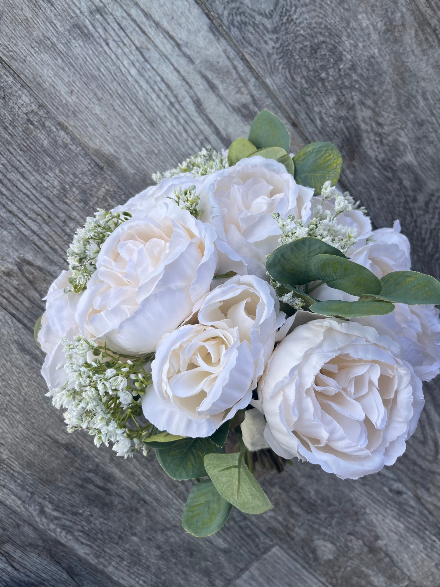 Ivory Cabbage Roses & Eucalyptus Greenery Bride Bouquet