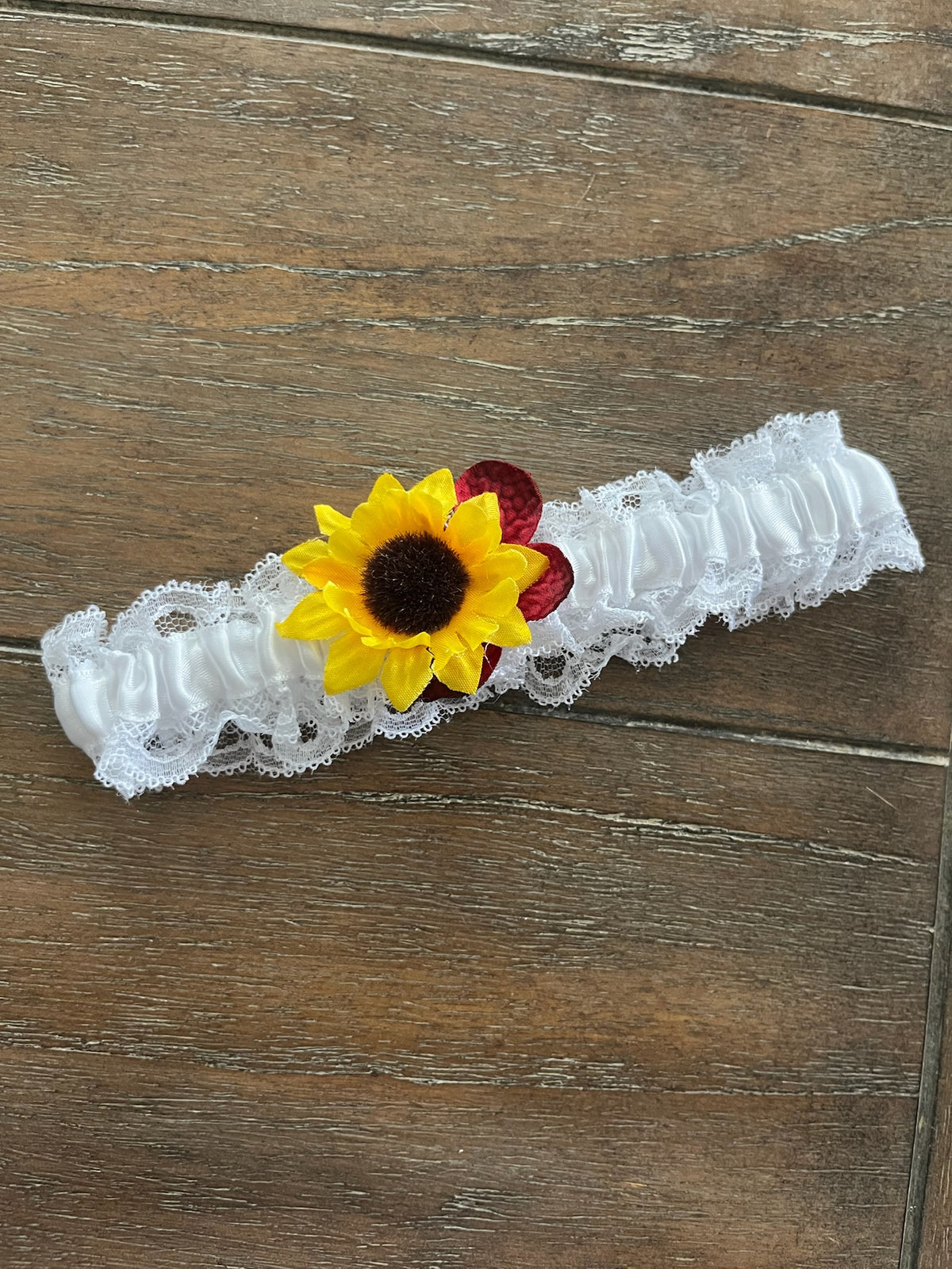 Sunflower Wedding Garters: Burgundy Hydrangea Keepsake & Toss Set
