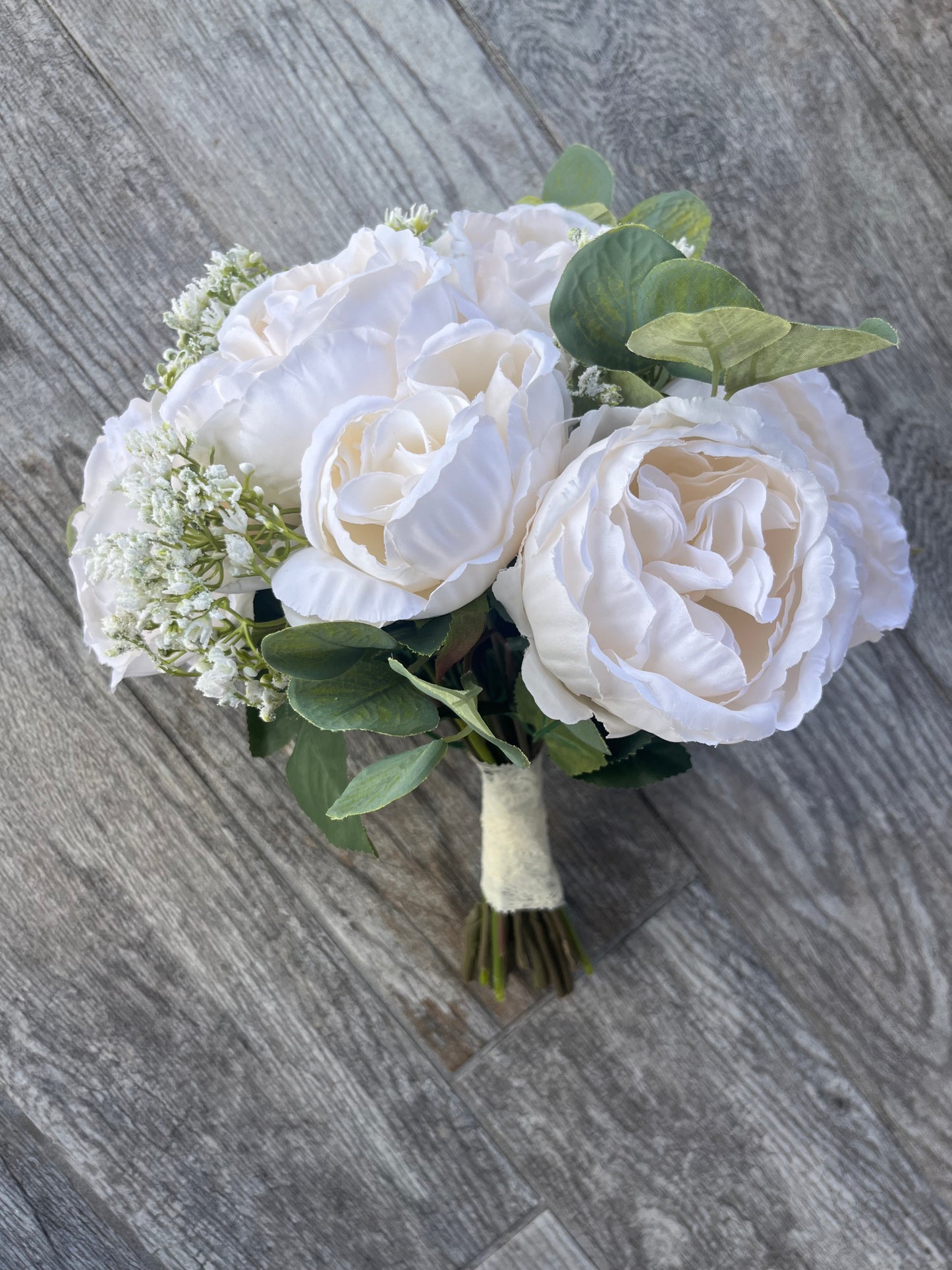 Ivory Cabbage Roses & Eucalyptus Greenery Bride Bouquet