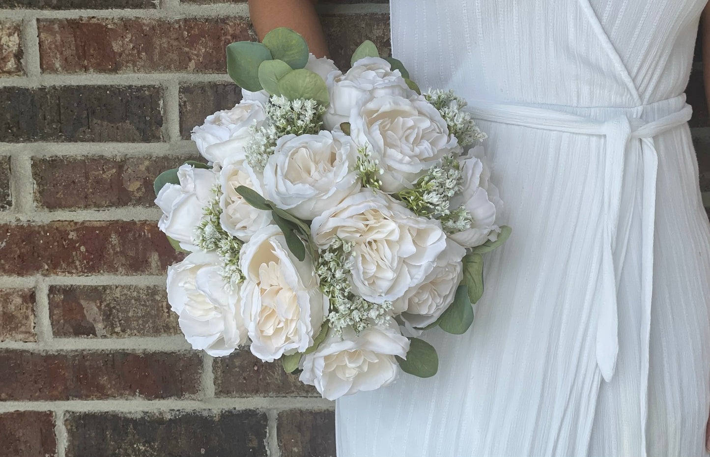 Ivory Cabbage Roses & Eucalyptus Greenery Bride Bouquet