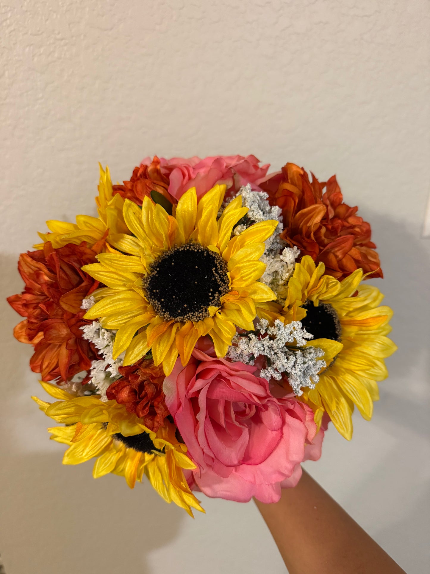 Sunflower Burnt Orange Dahlias & Coral Roses Bouquet