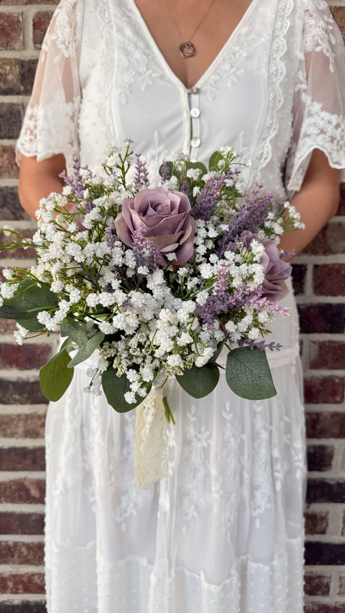 Purple Rose & Baby’s Breath Bridal Bouquet