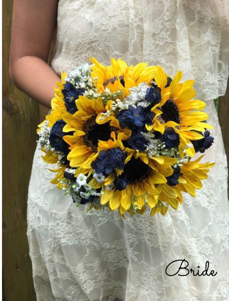 Navy Blue & Sunflower Bouquet FallinLove Bouquets Navy Blue & Sunflower Bouquet FallinLove Bouquets