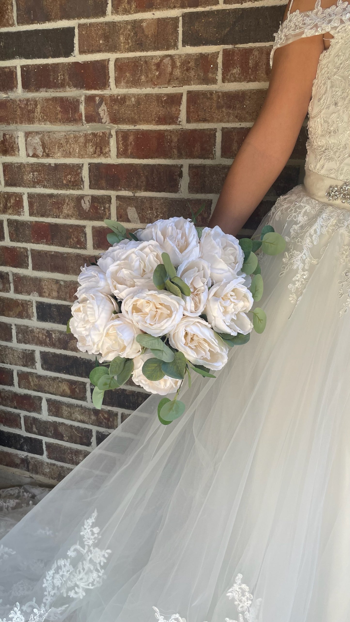 Ivory Roses and Eucalyptus Bride Bouquet