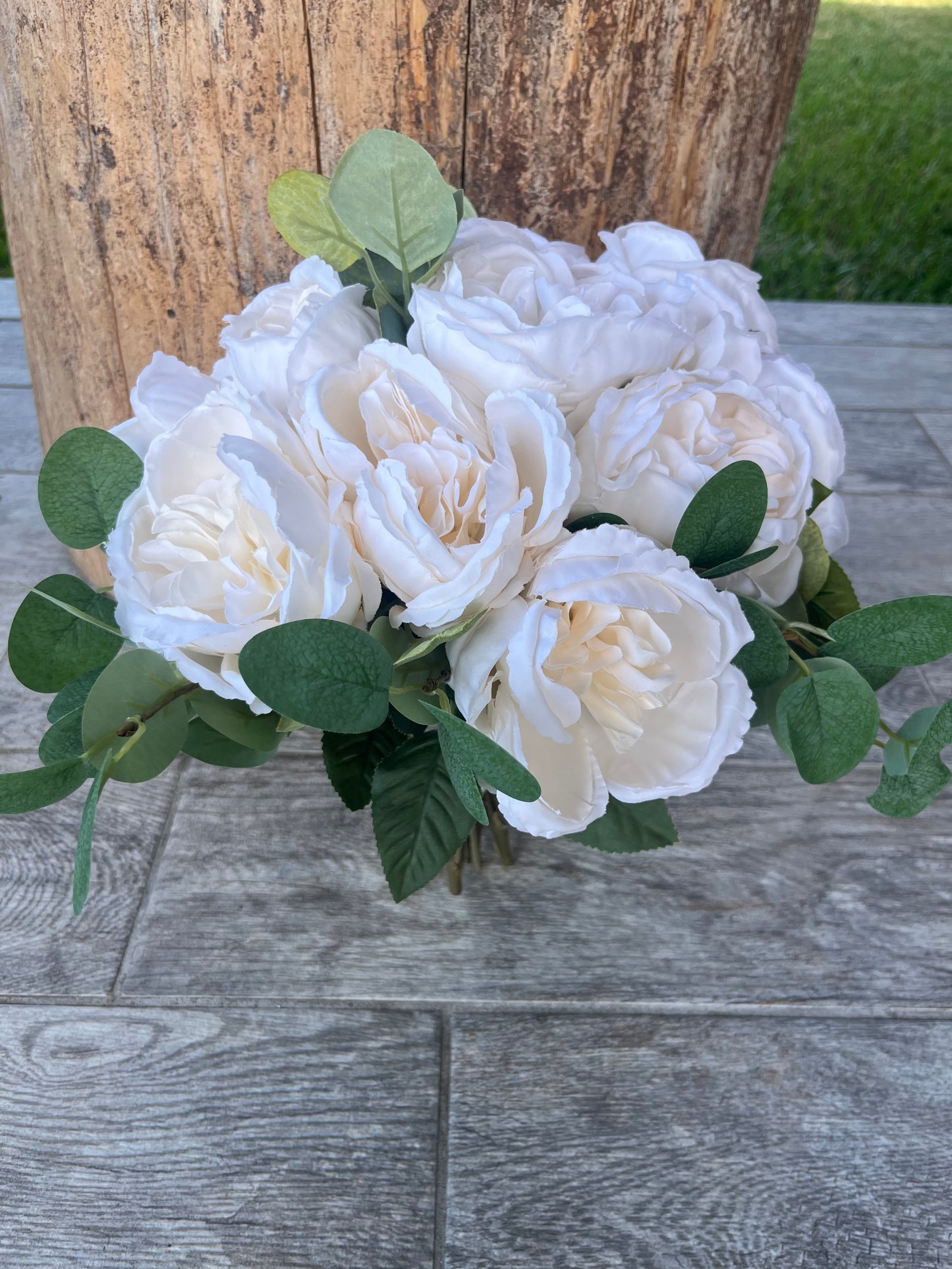 Ivory Roses and Eucalyptus Bride Bouquet