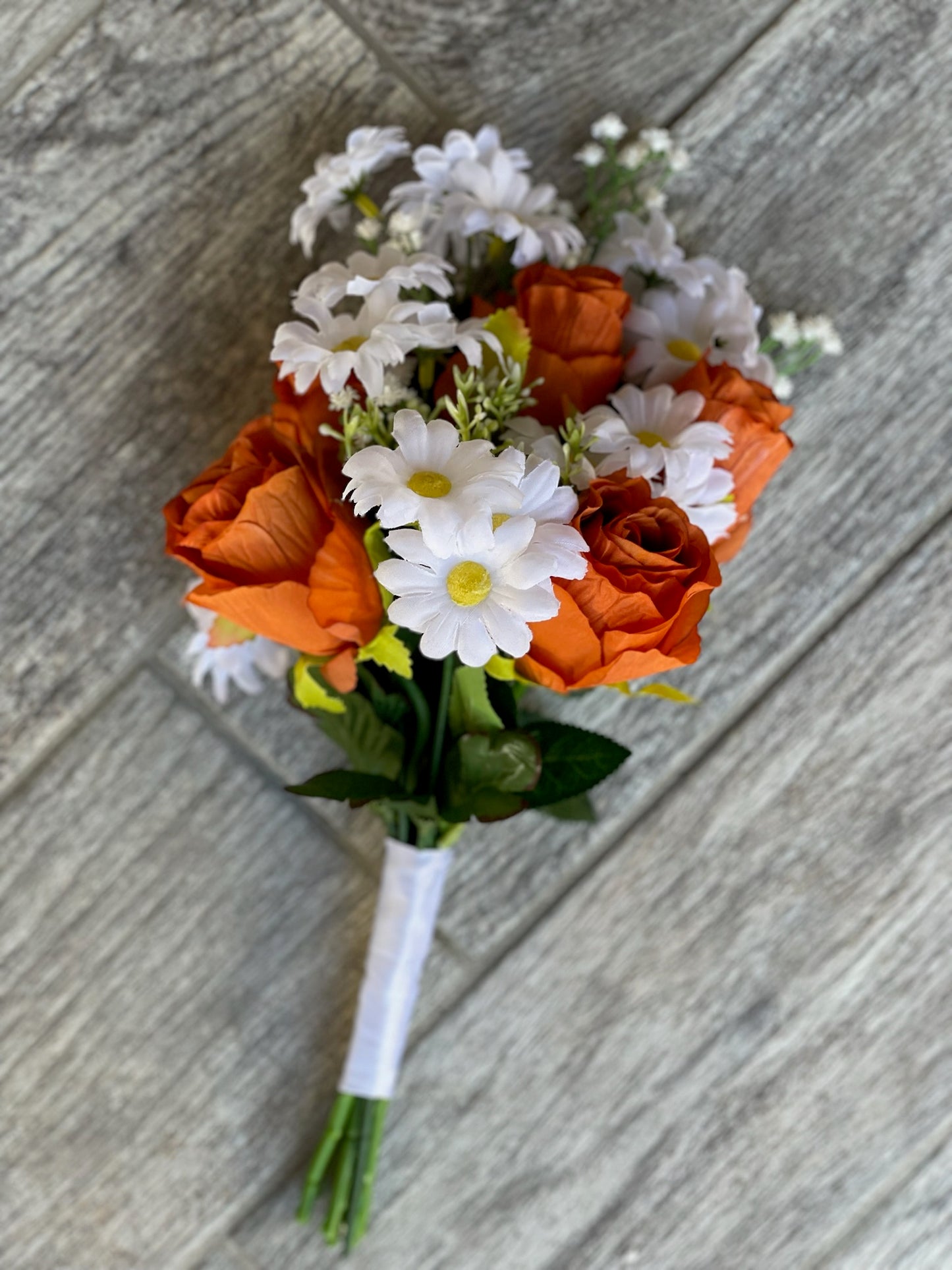 Orange Roses & Daisies Bridesmaid Bouquet