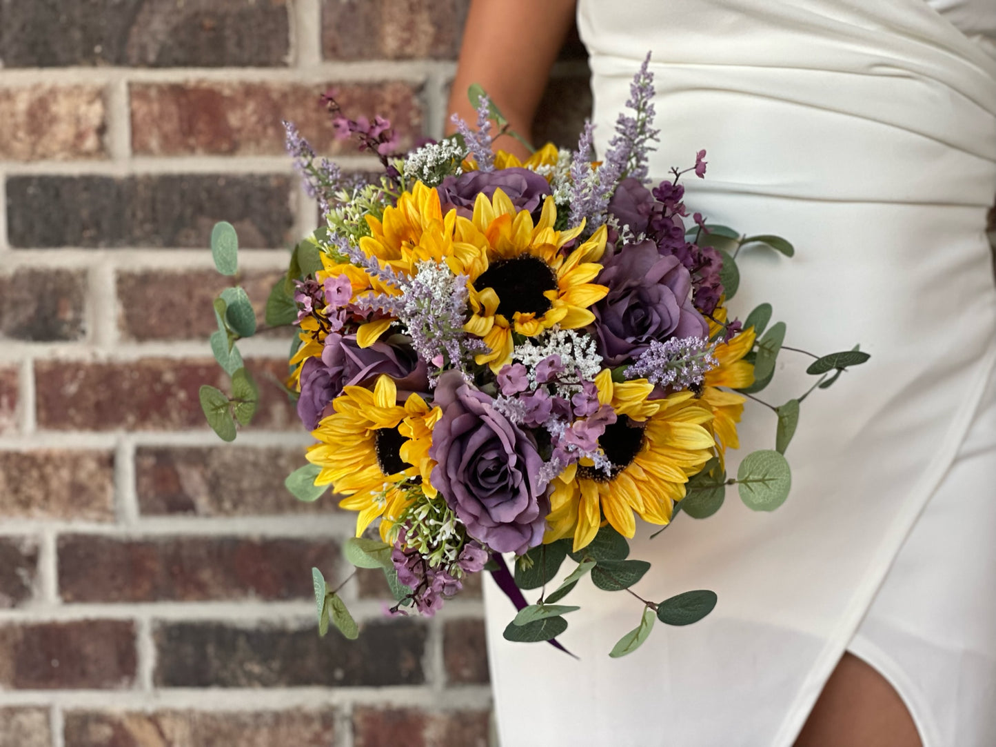 Purple Roses & Sunflower Bride Bouquet