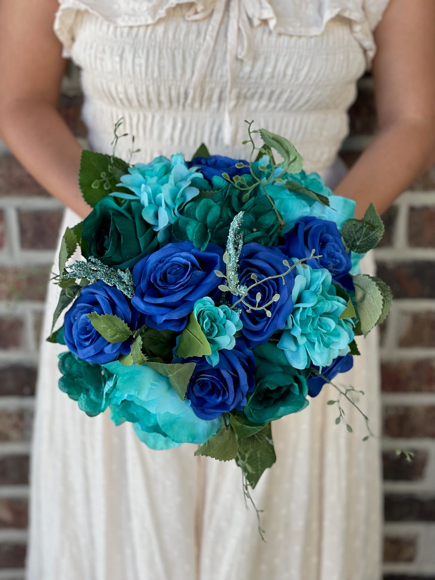 Royal Blue Roses & Turquoise Flowers Bride Bouquet