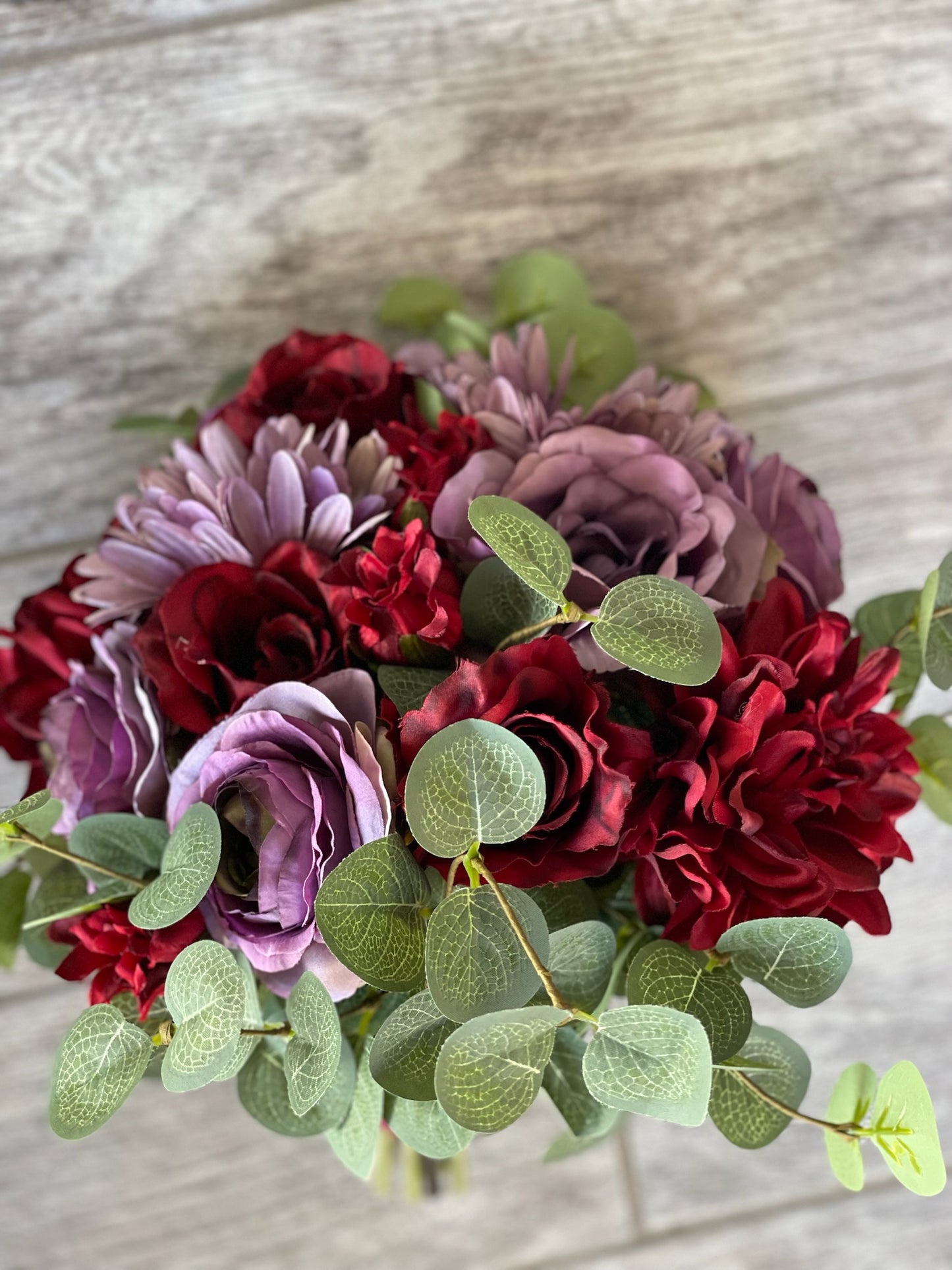 Purple Roses & Burgundy Dahlias Bouquet