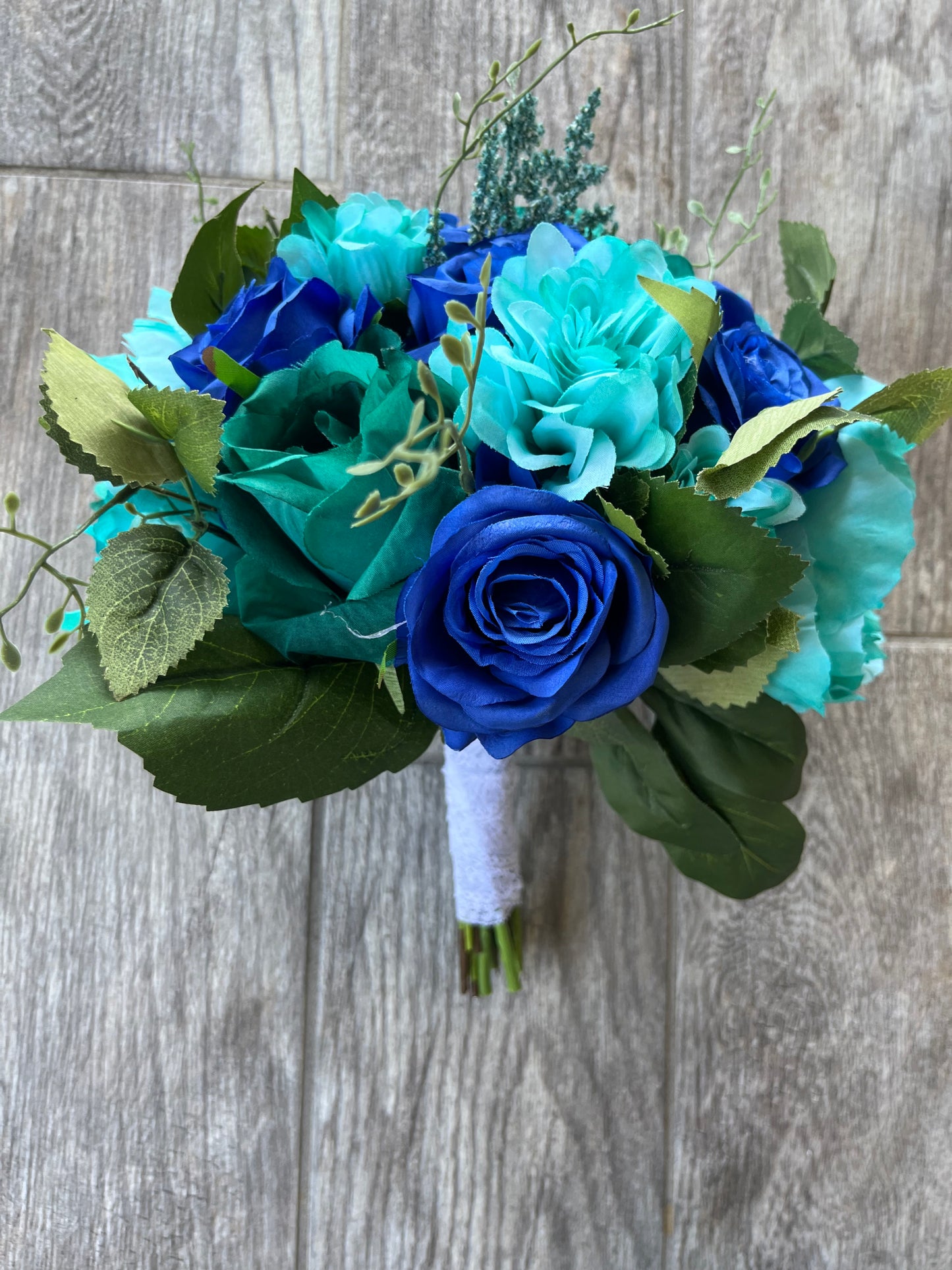 Royal Blue Roses & Turquoise Flowers Bride Bouquet