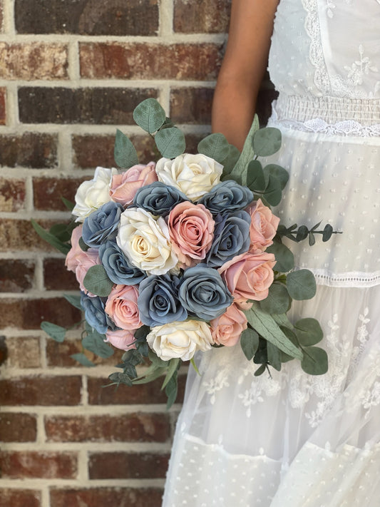 Dusty Blue & Dusty Rose Bride Bouquet