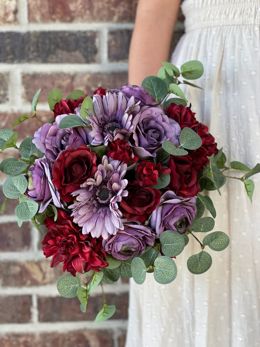 Purple Roses & Burgundy Dahlias Bouquet