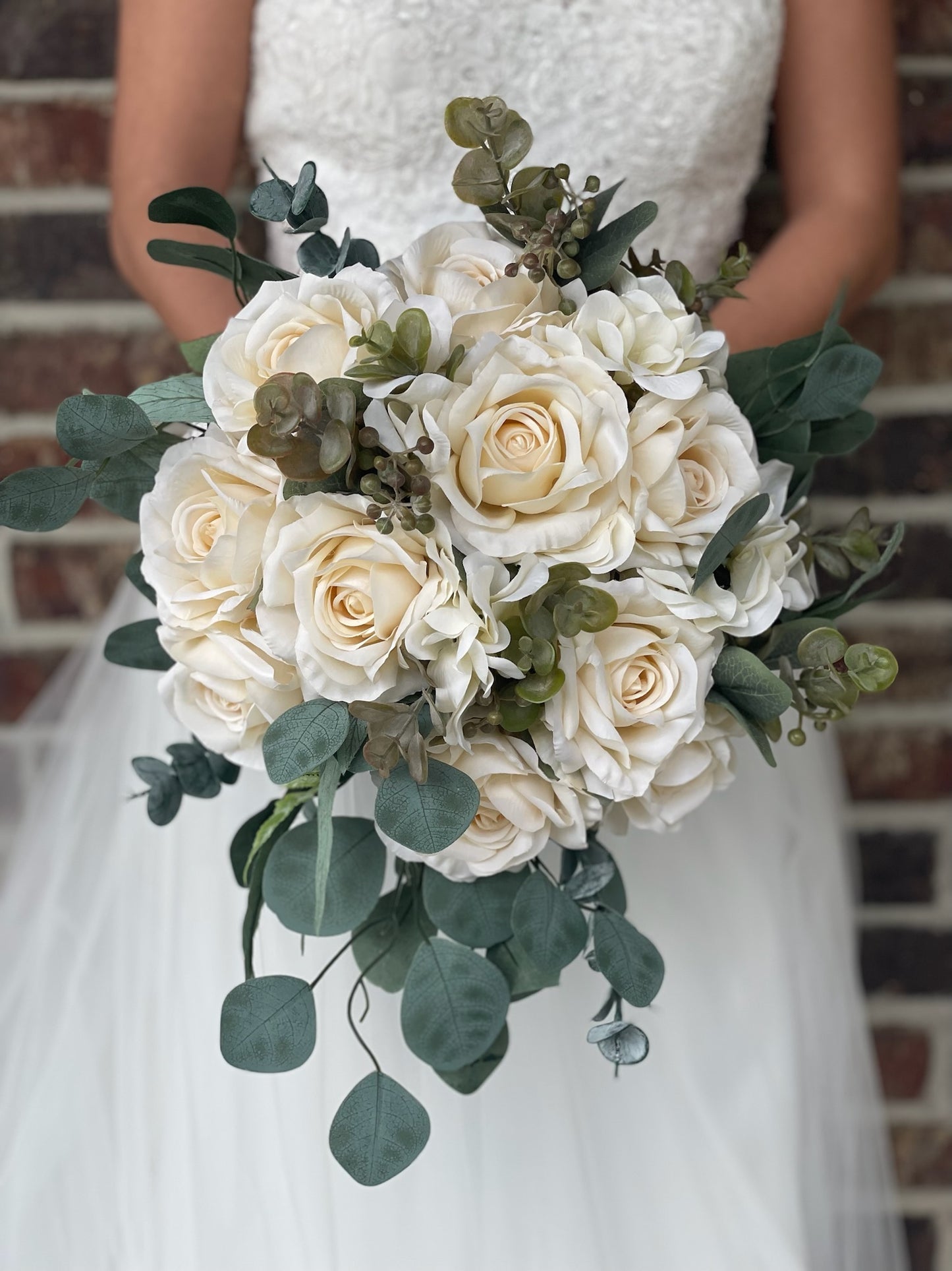 Ivory Roses & Eucalyptus Greenery Bride Bouquet