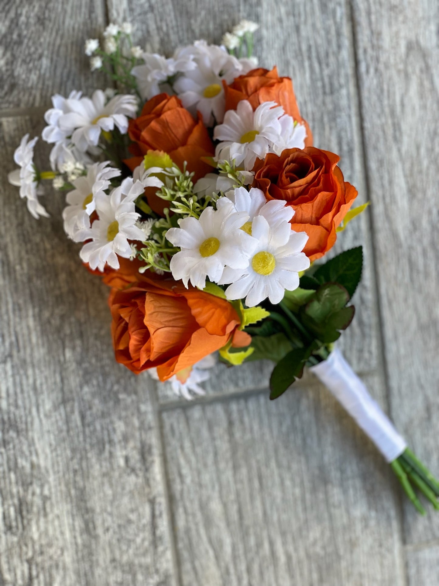 Orange Roses & Daisies Bridesmaid Bouquet