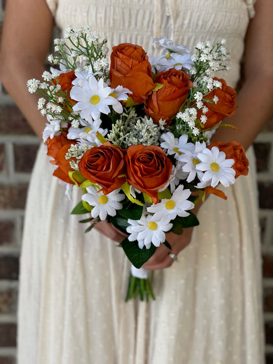 Orange Roses & Daisies Bride Bouquet