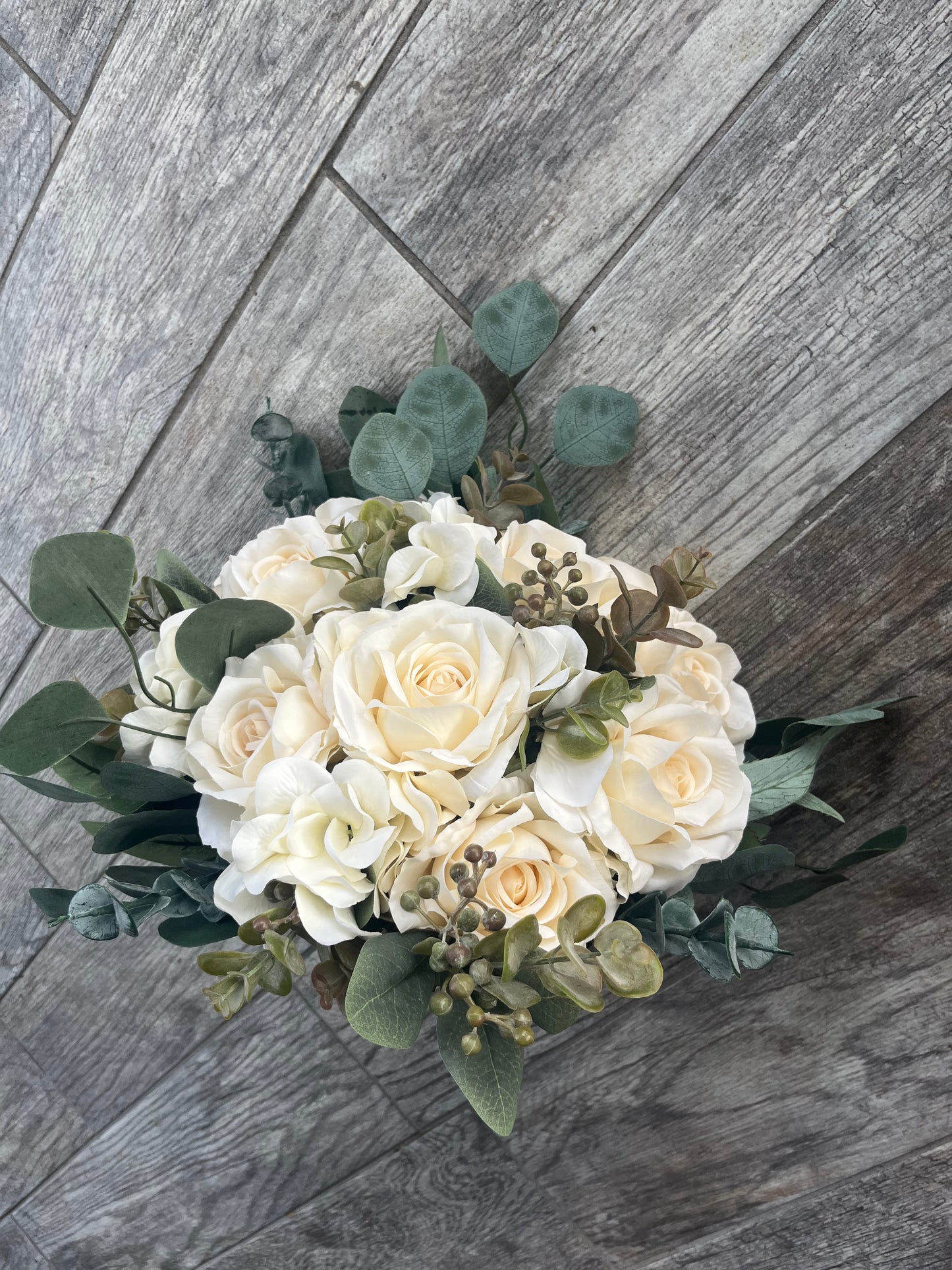 Ivory Roses & Eucalyptus Greenery Bride Bouquet