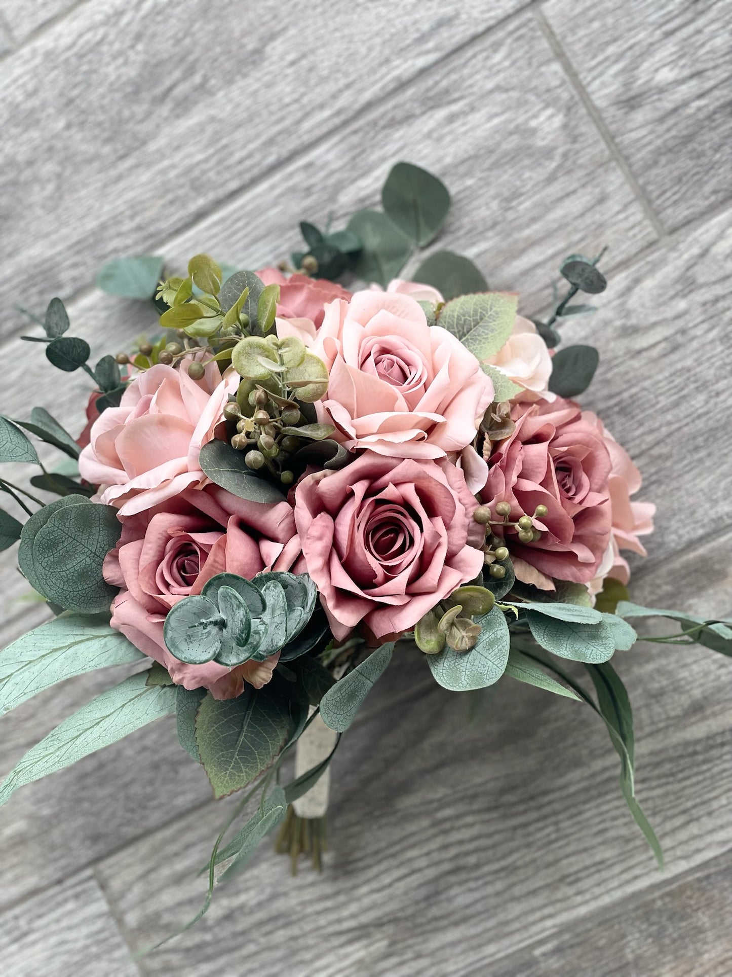 Dusty Rose & Mauve Roses Bride Bouquet