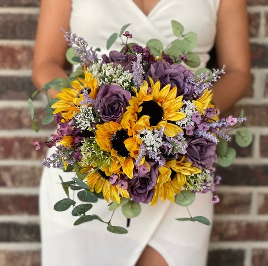 Purple Roses & Sunflower Bouquet