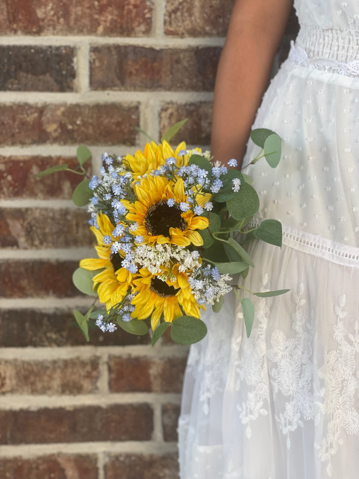 Light Blue Babys Breath & Sunflower Bouquet