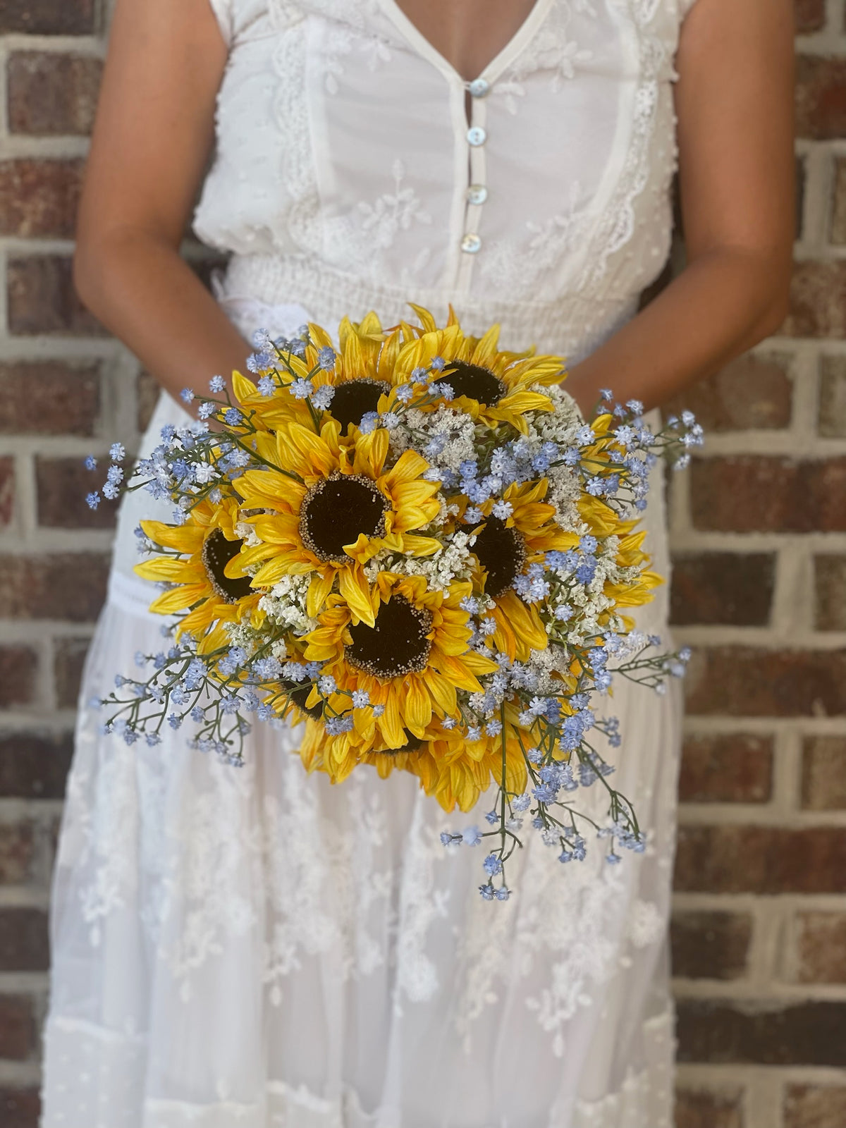 Light Blue Babys Breath & Sunflower Bouquet