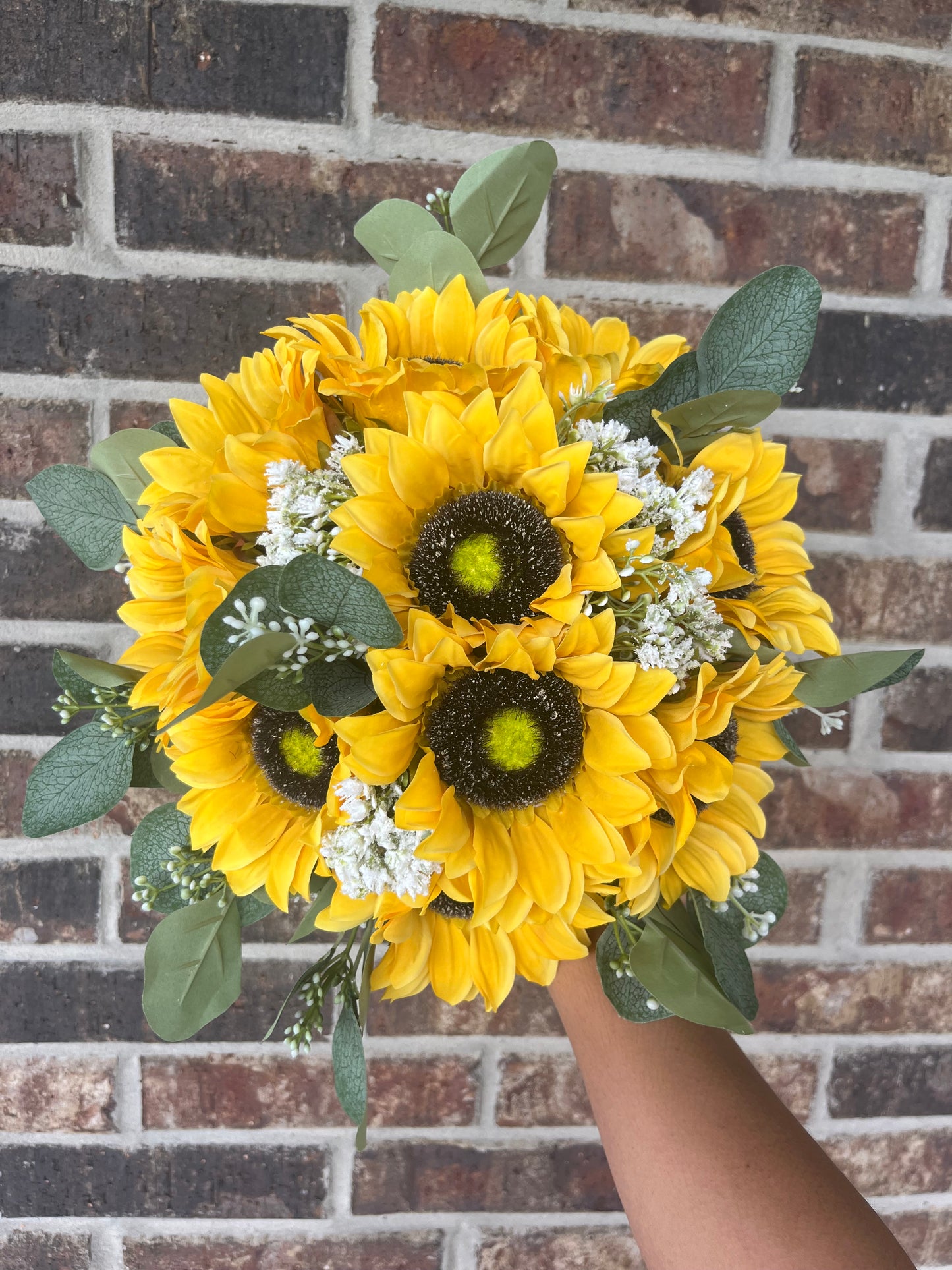 Sunflower and Seeded Eucalyptus Bride Bouquet