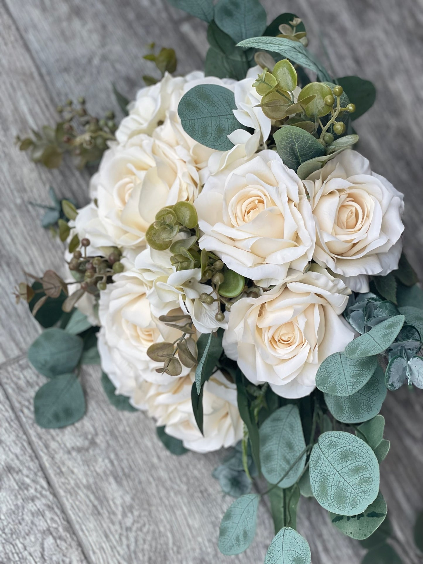 Ivory Roses & Eucalyptus Greenery Bride Bouquet