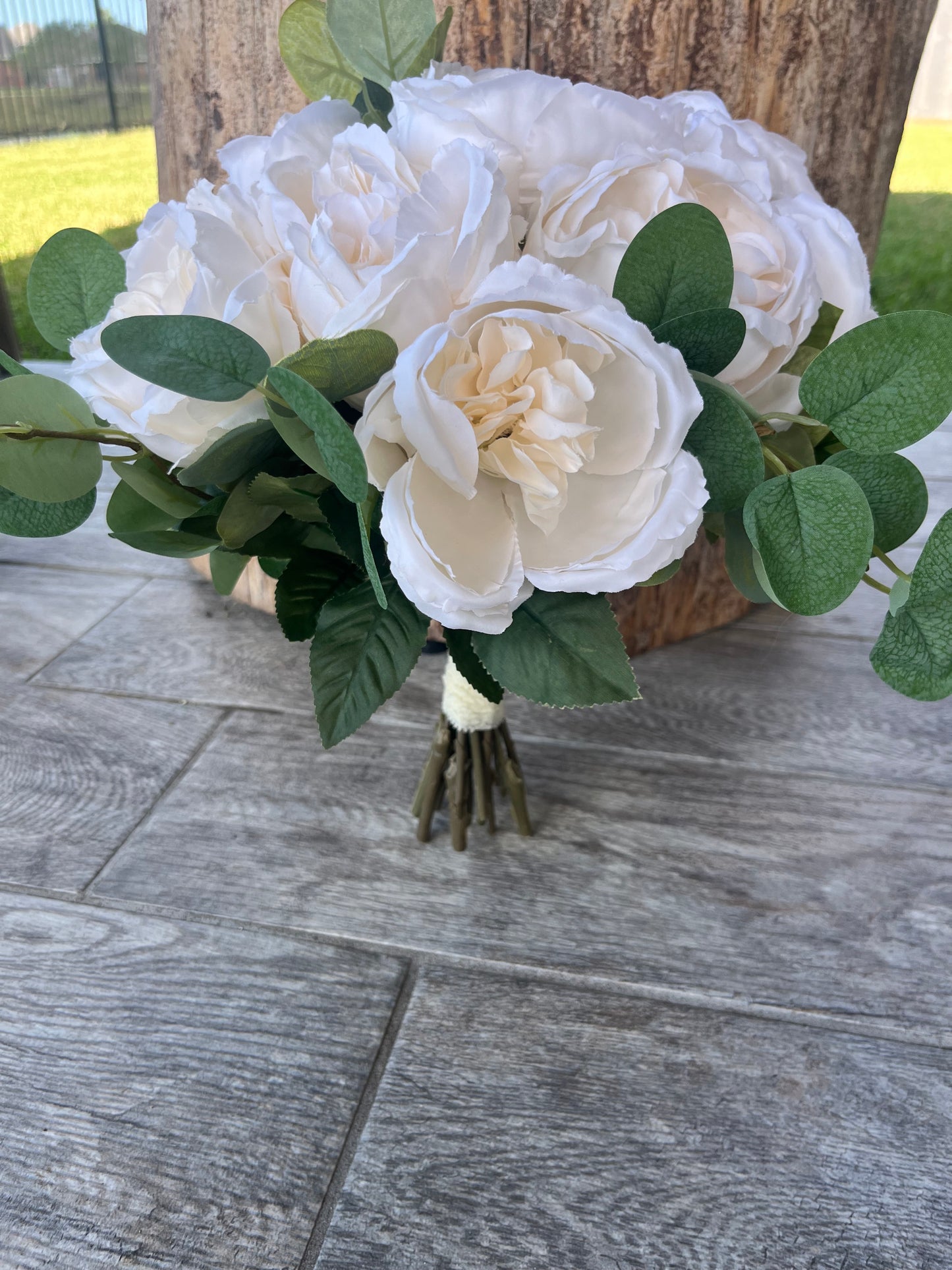 Ivory Roses and Eucalyptus Bride Bouquet