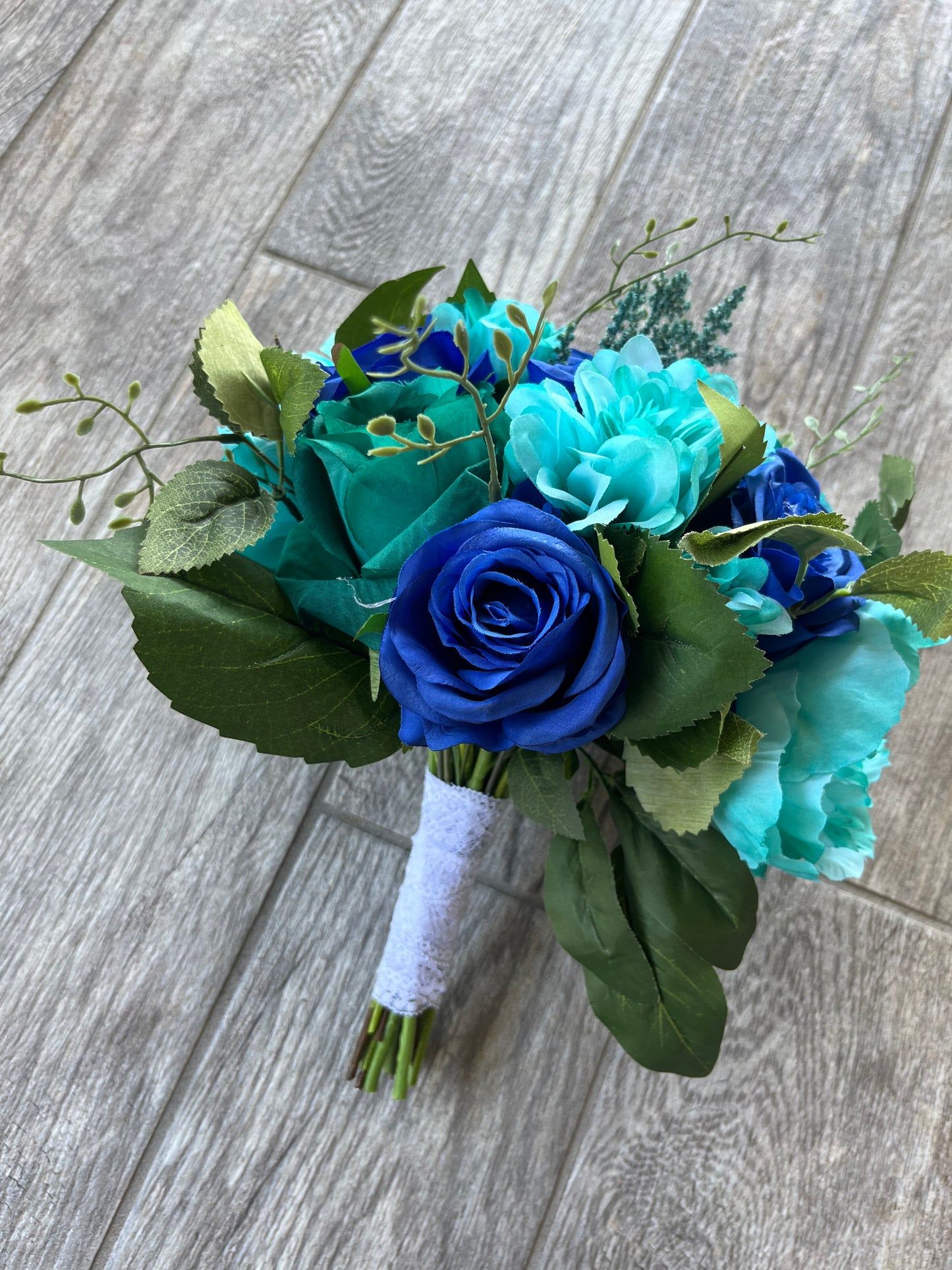 Royal Blue Roses & Turquoise Flowers Bride Bouquet