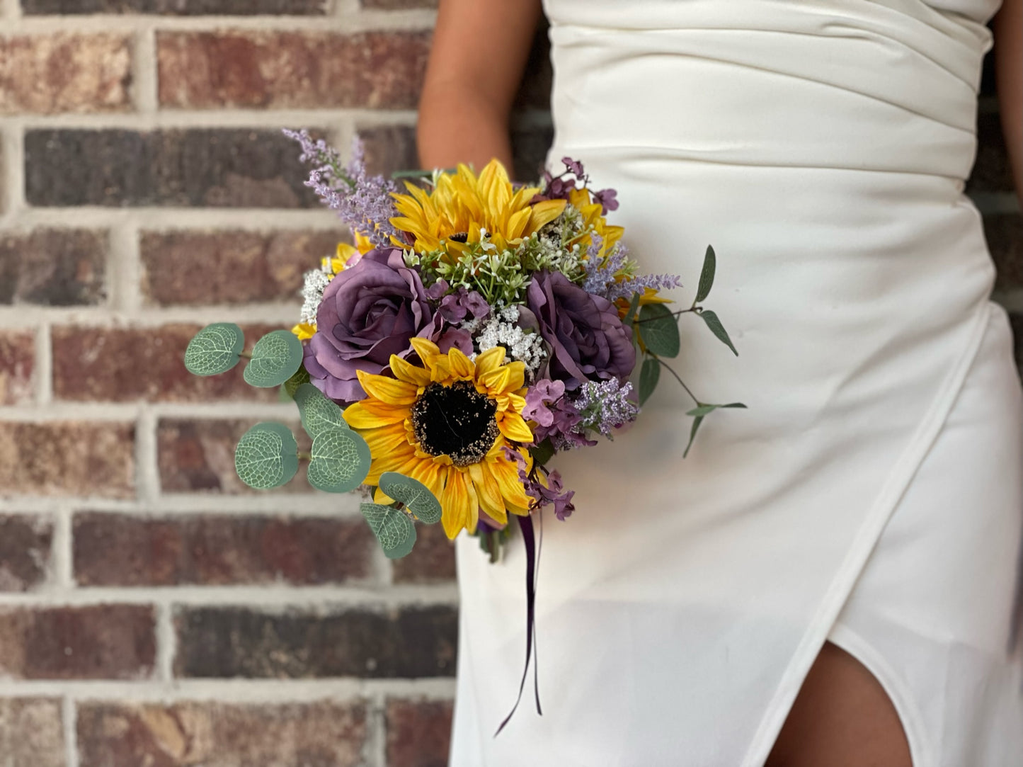 Purple Roses & Sunflower Bridesmaid Bouquet