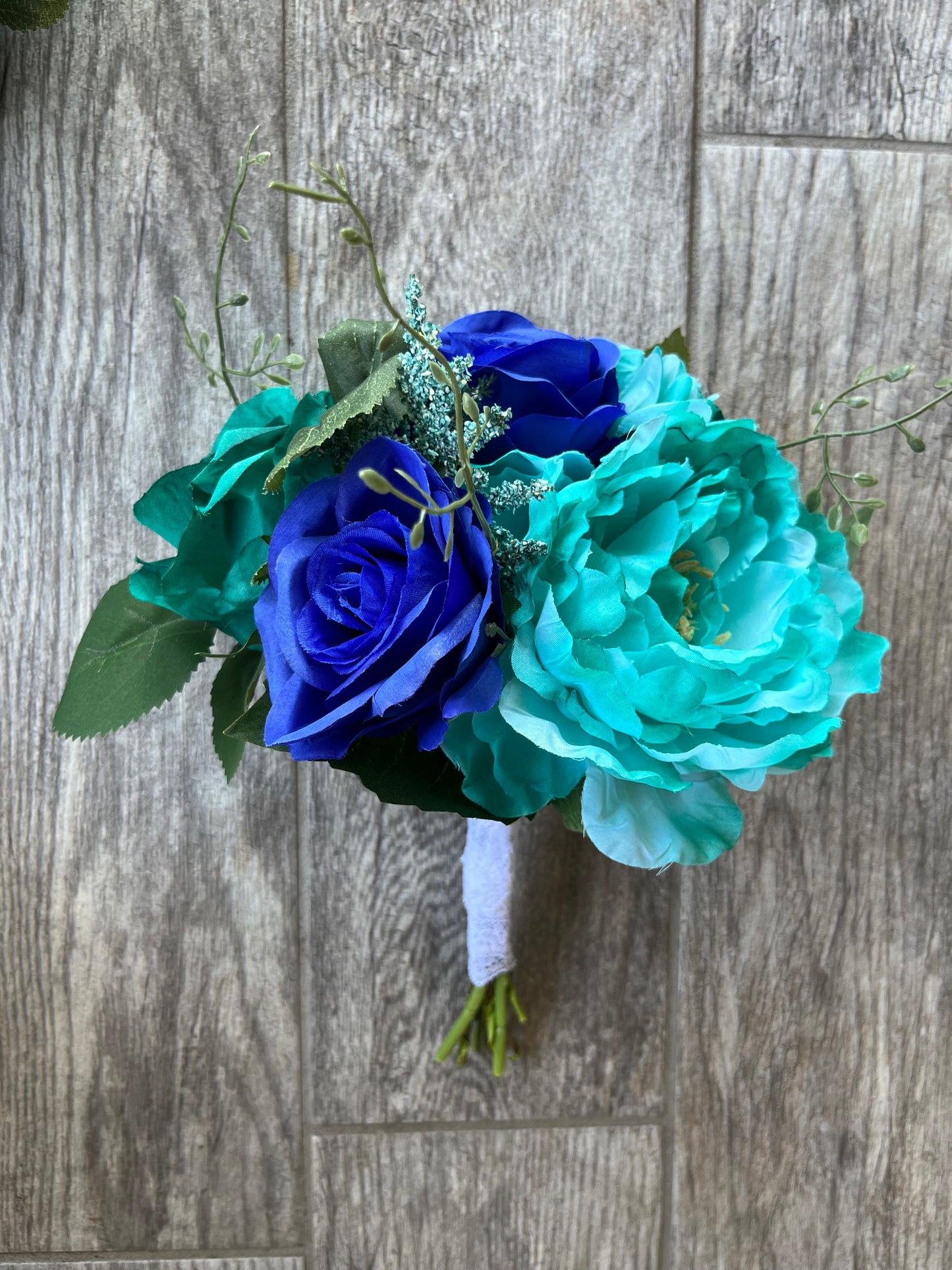 Royal Blue Roses & Turquoise Flowers Bridesmaid Bouquet