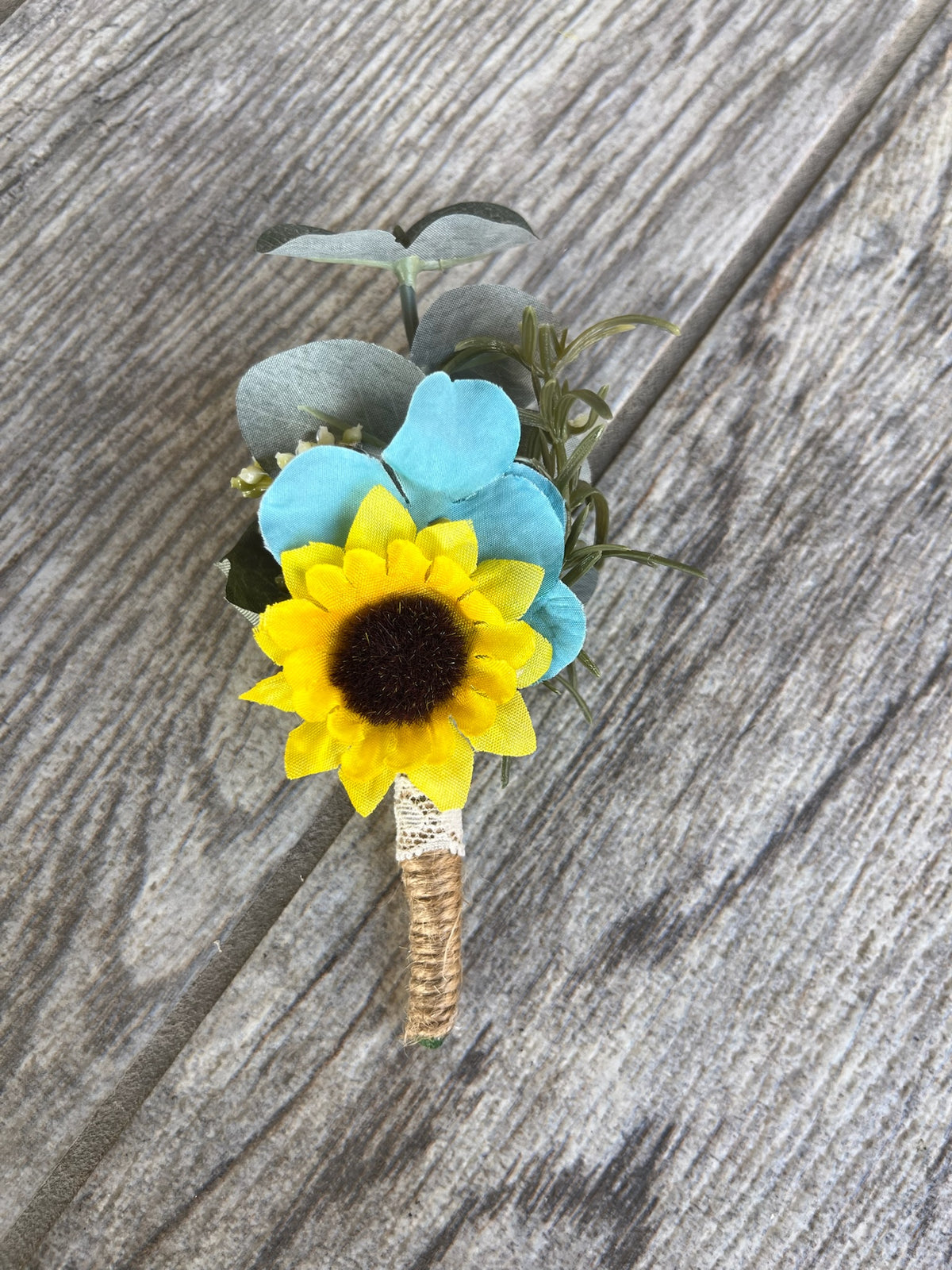 Turquoise & White Roses Sunflower Bouquet