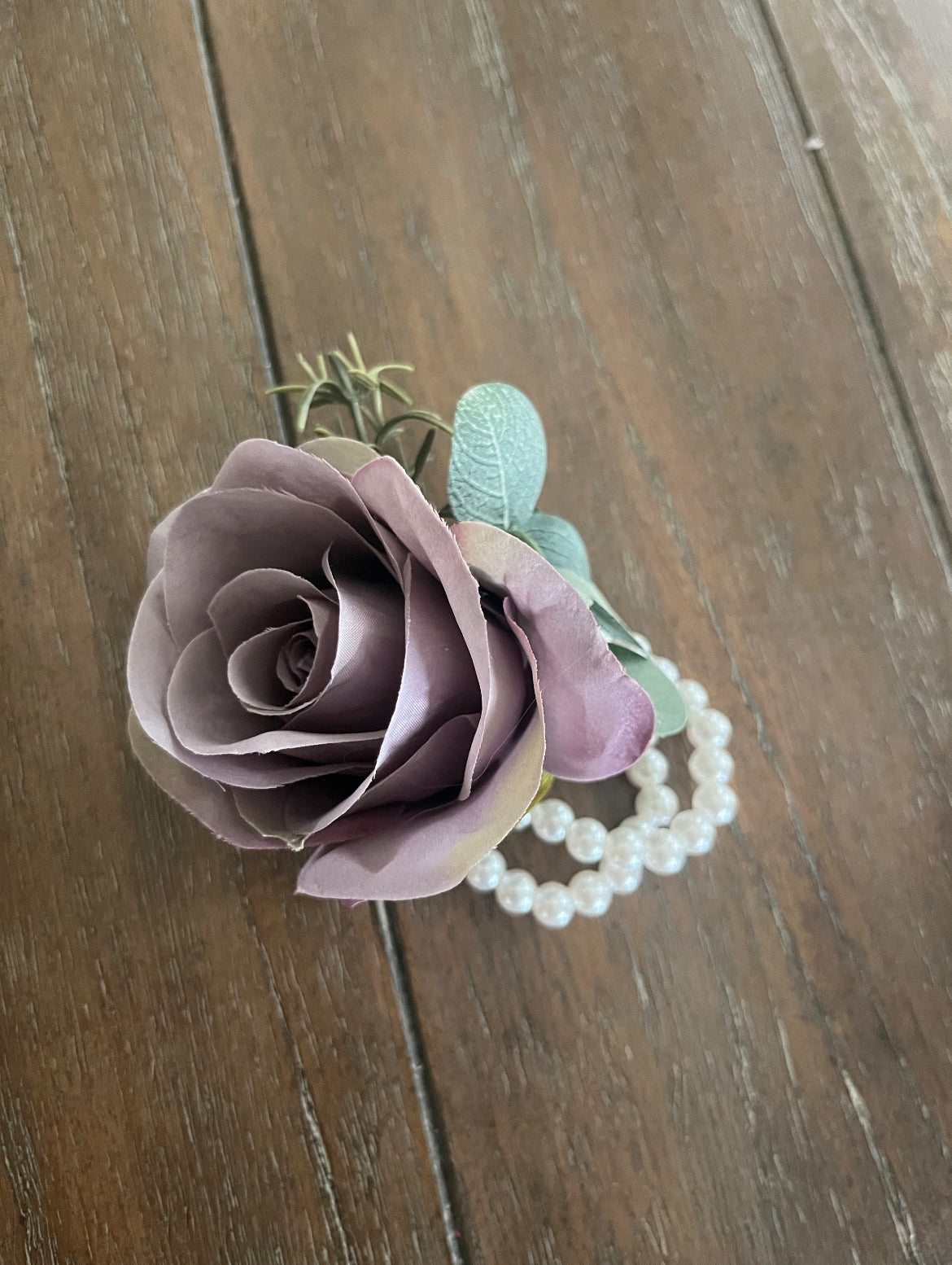 Light Purple Rose & Eucalyptus Wrist Corsage