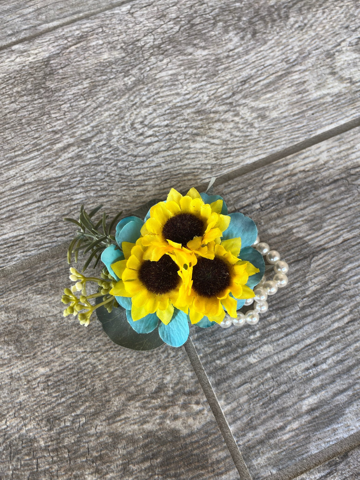 Turquoise & White Roses Sunflower Bouquet