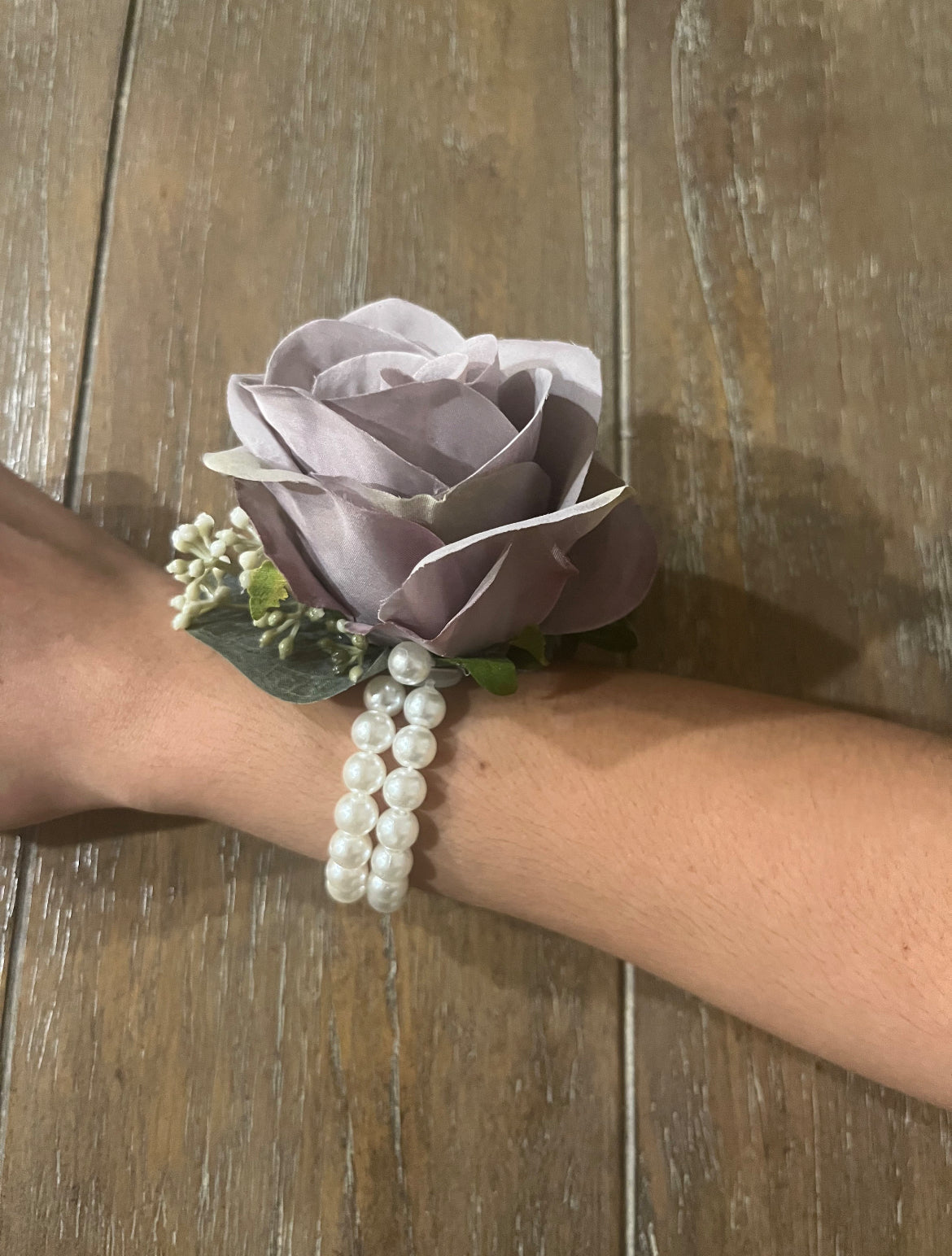 Light Purple Rose & Eucalyptus Wrist Corsage