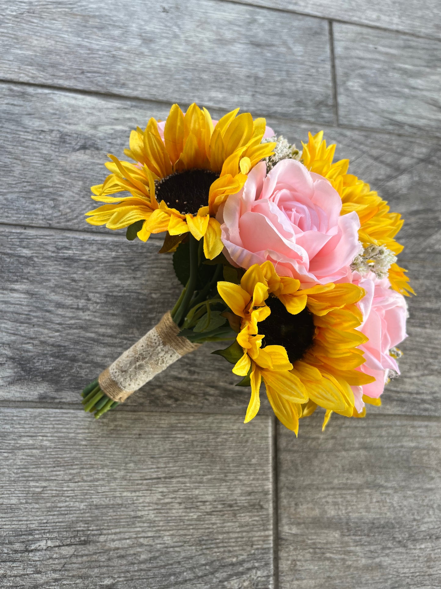 Sunflowers & Blush Roses Bride Bouquet