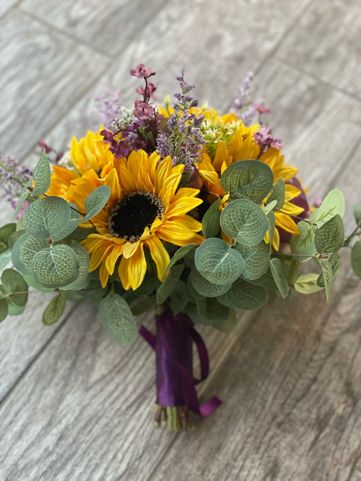 Purple Roses & Sunflower Bride Bouquet