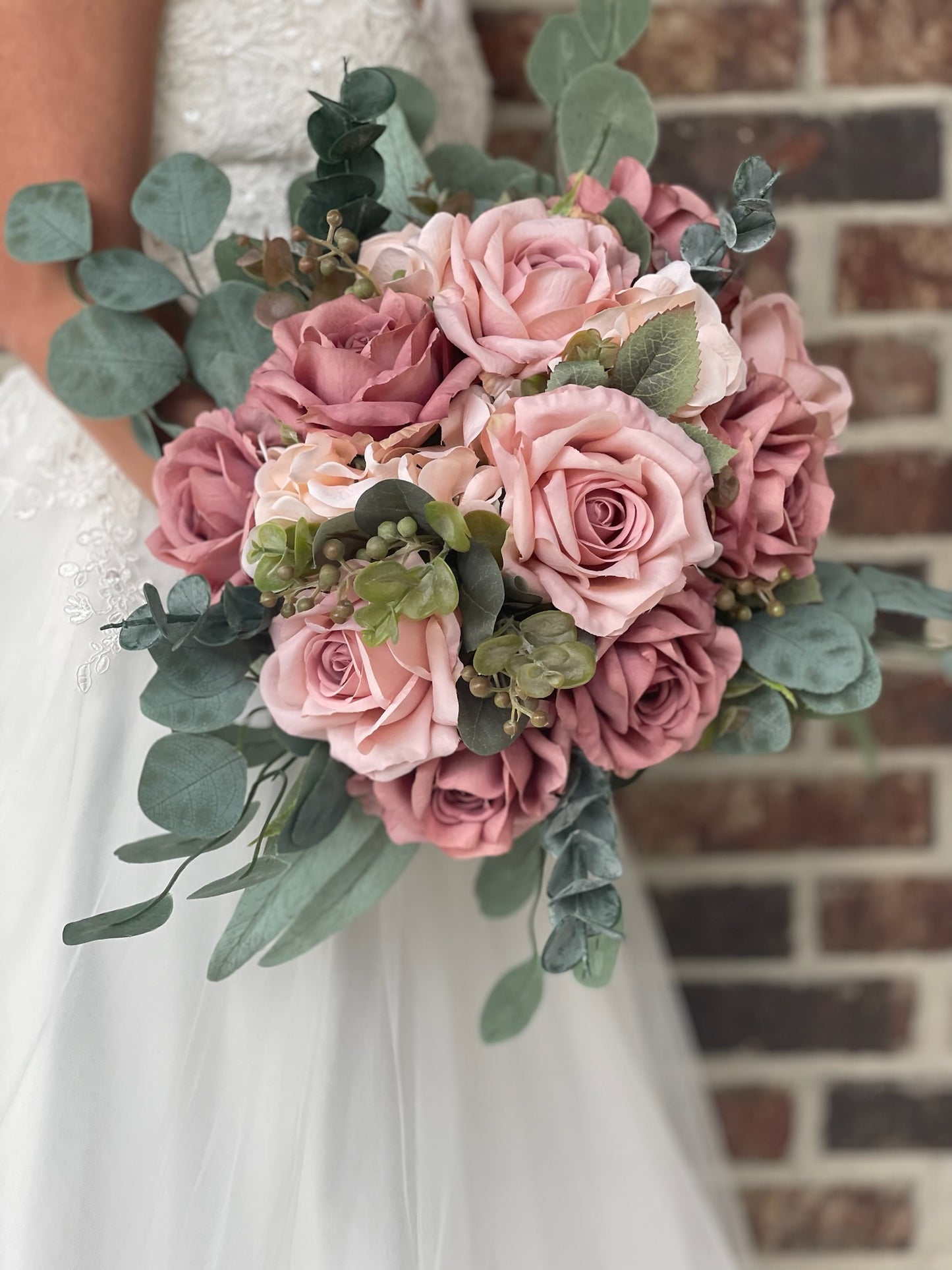 Dusty Rose & Mauve Roses Bride Bouquet