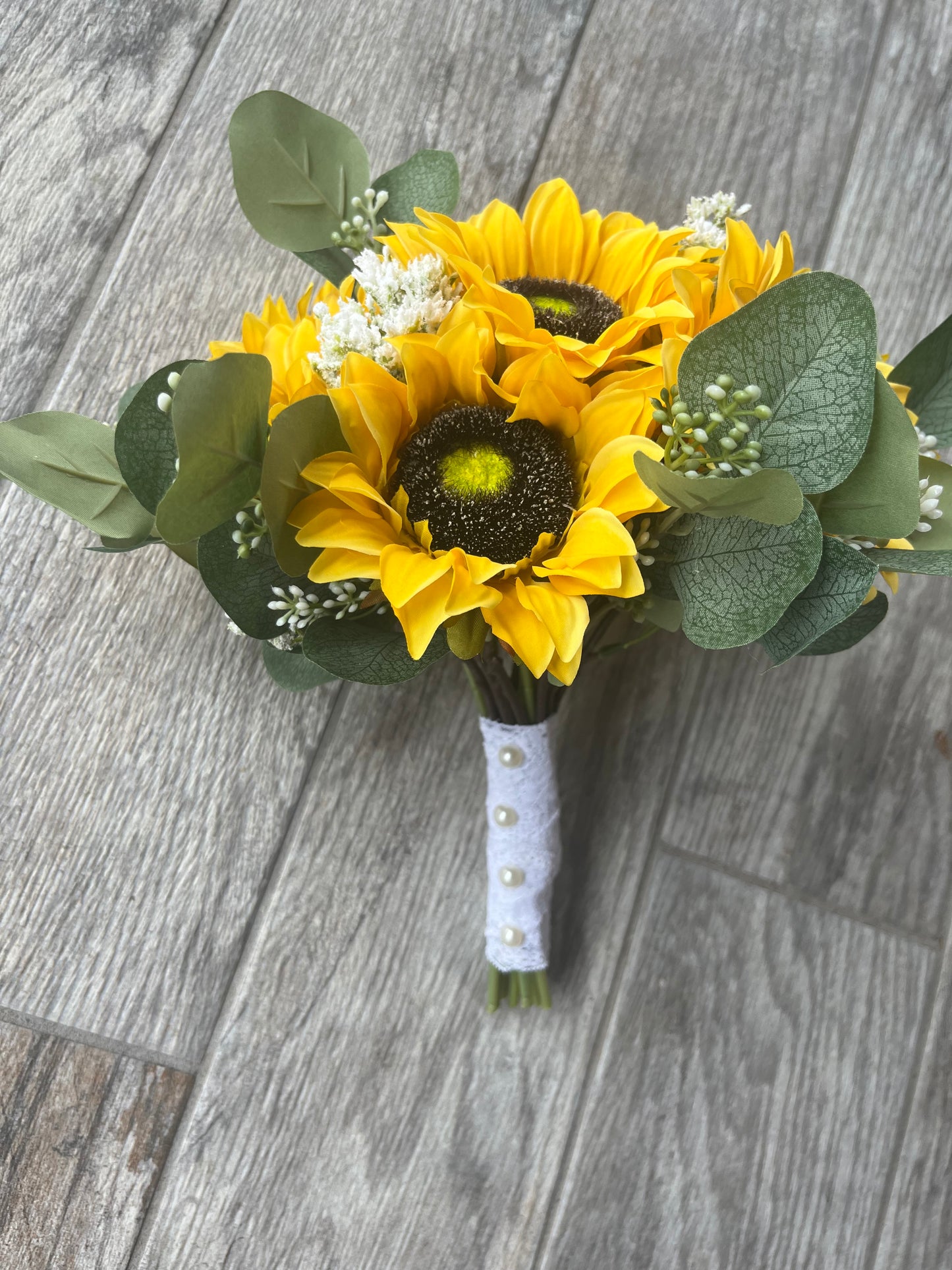 Sunflower and Seeded Eucalyptus Bride Bouquet