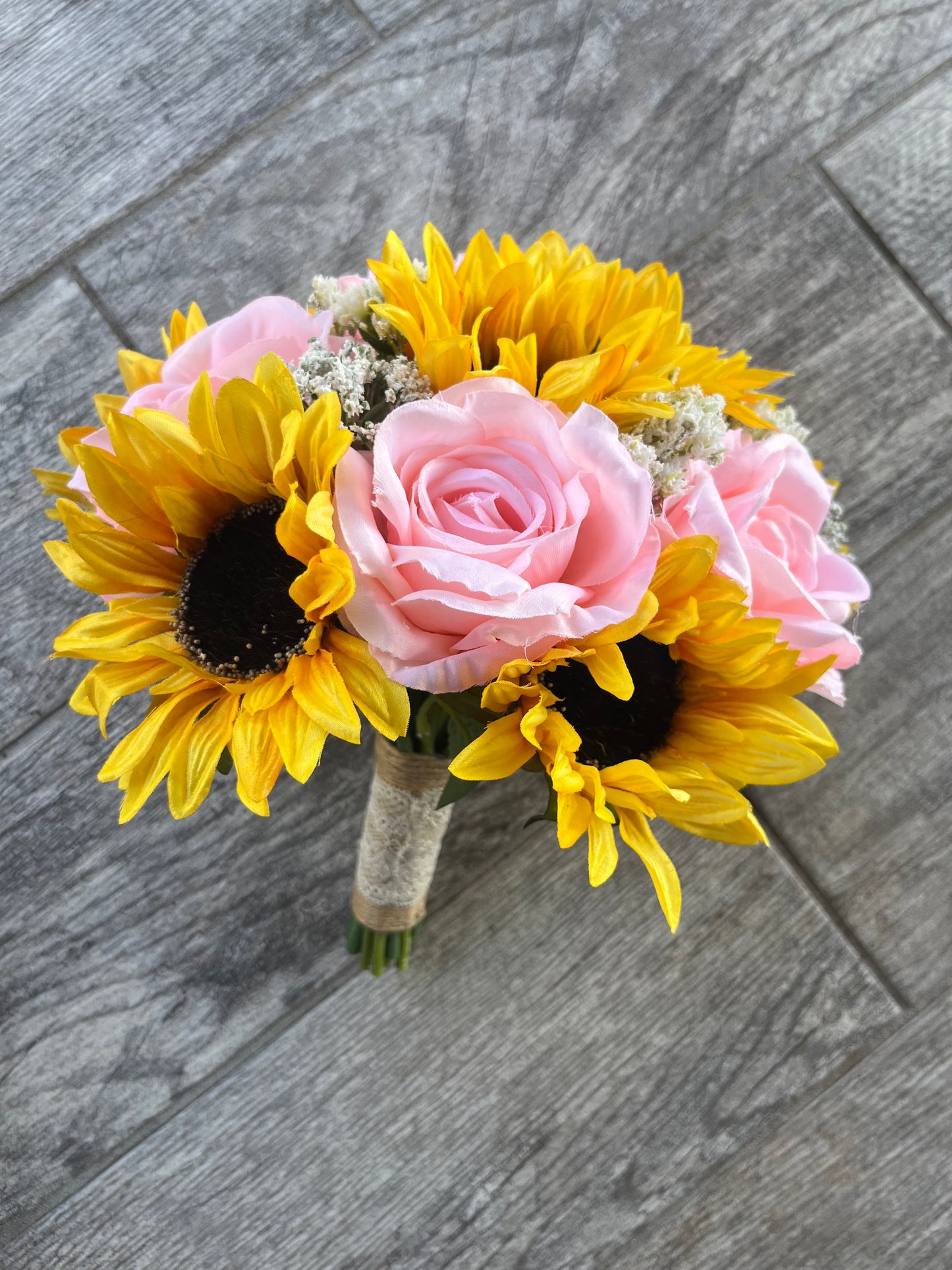 Sunflowers & Blush Roses Bride Bouquet