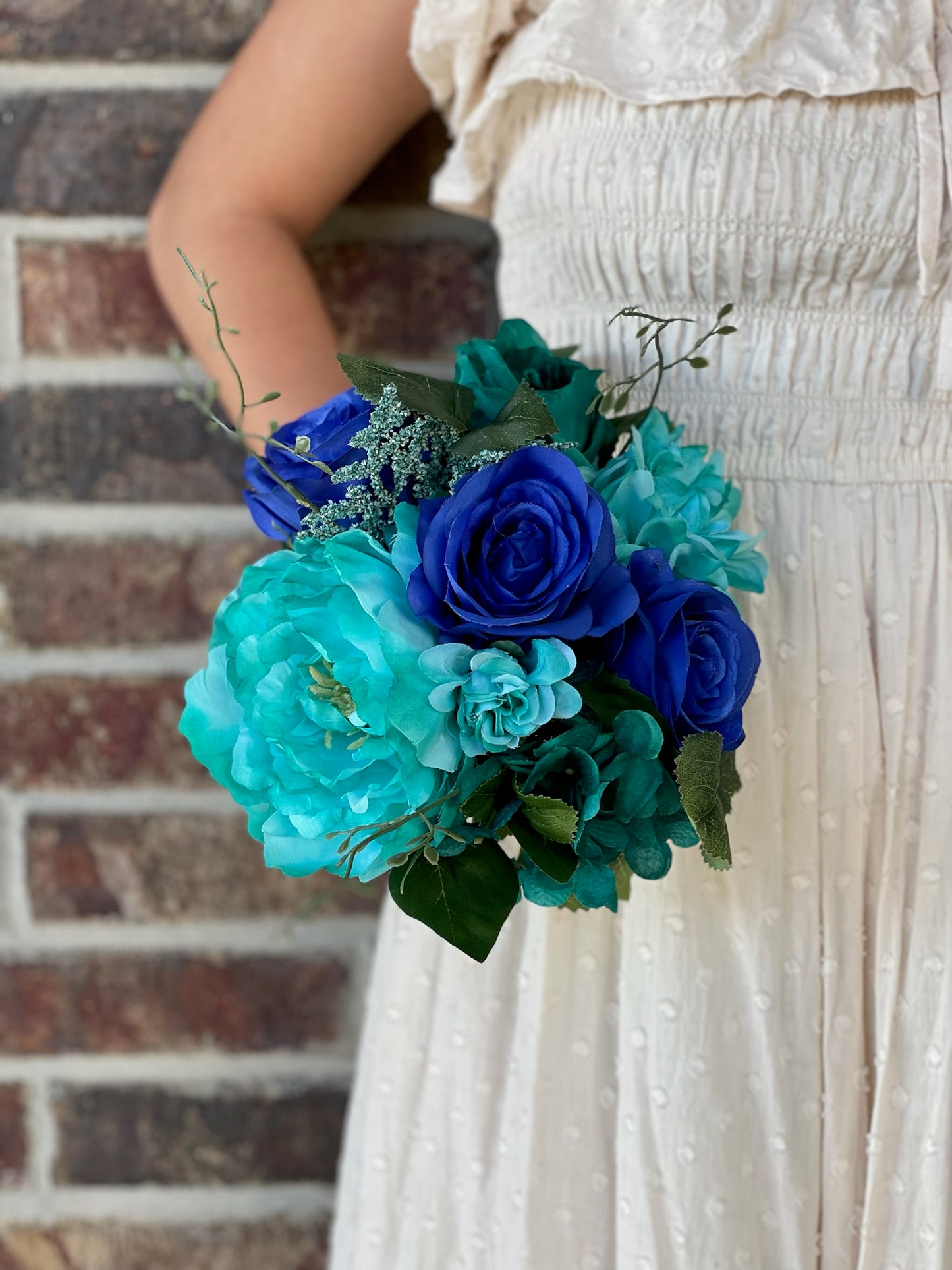 Royal Blue Roses & Turquoise Flowers Bridesmaid Bouquet