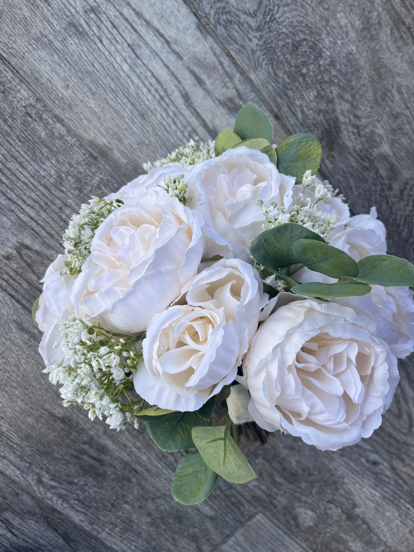 Ivory Cabbage Roses  & Eucalyptus Greenery Bride Bouquet