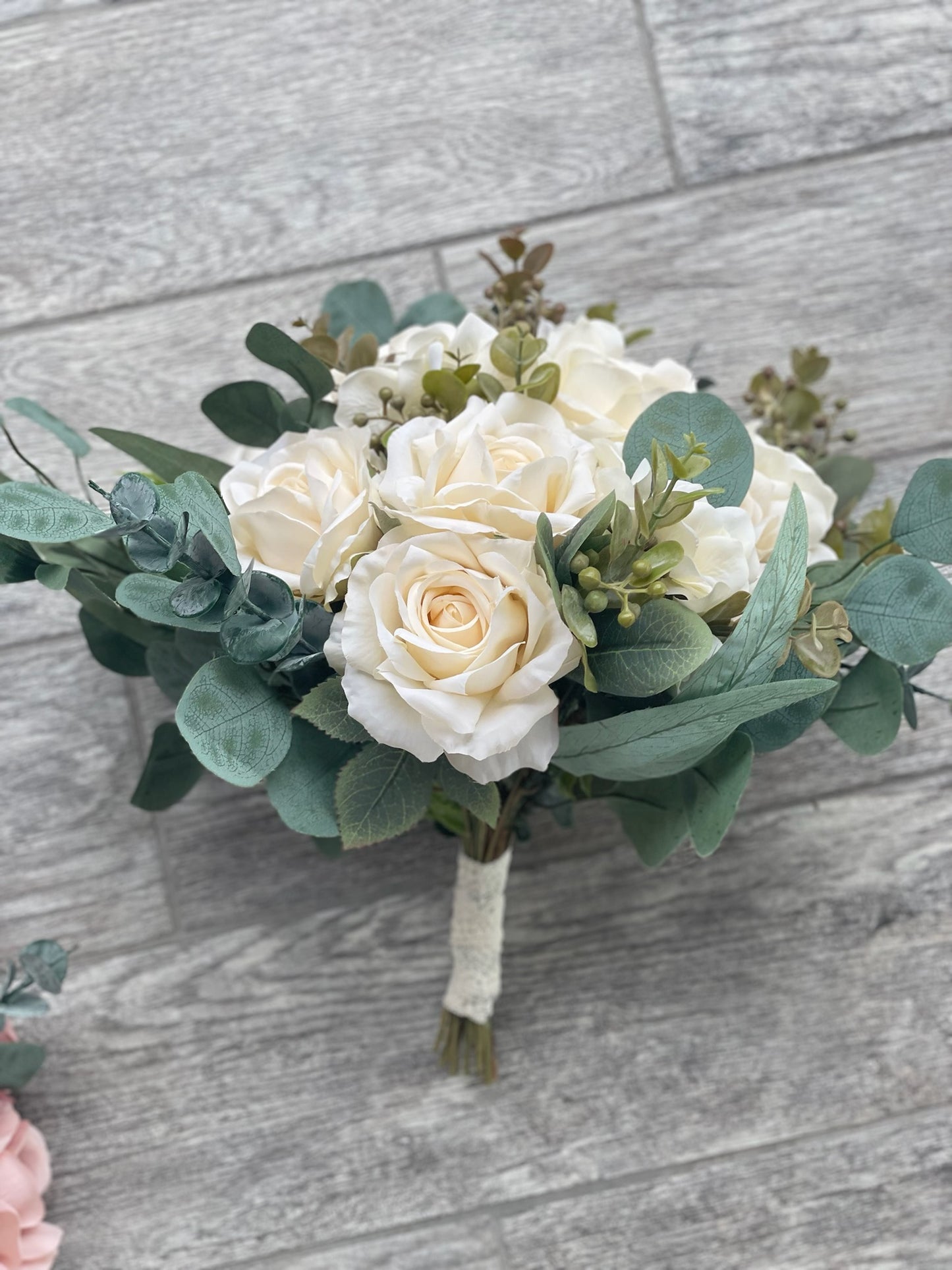 Ivory Roses & Eucalyptus Greenery Bride Bouquet