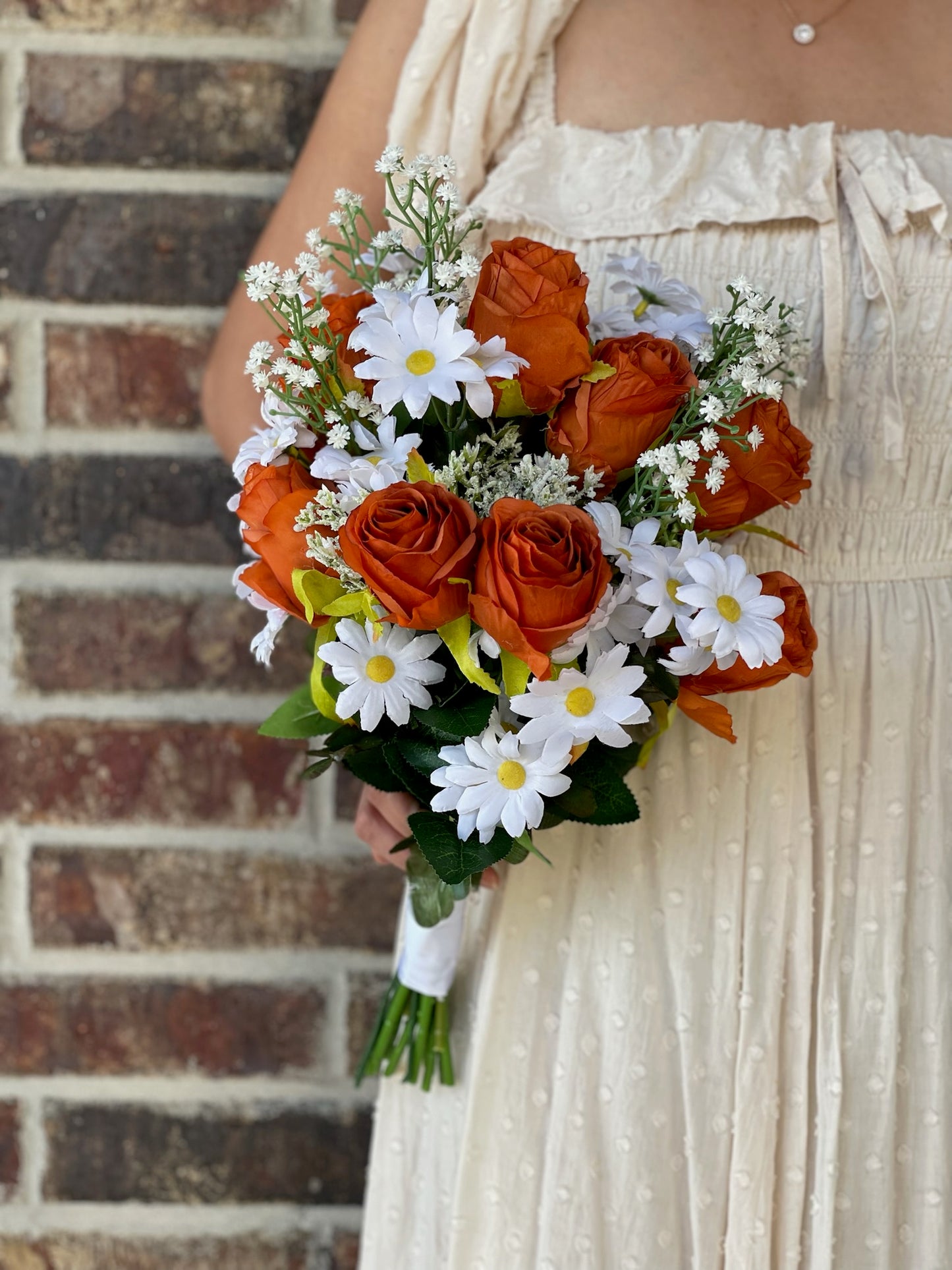 Orange Roses & Daisies Bride Bouquet