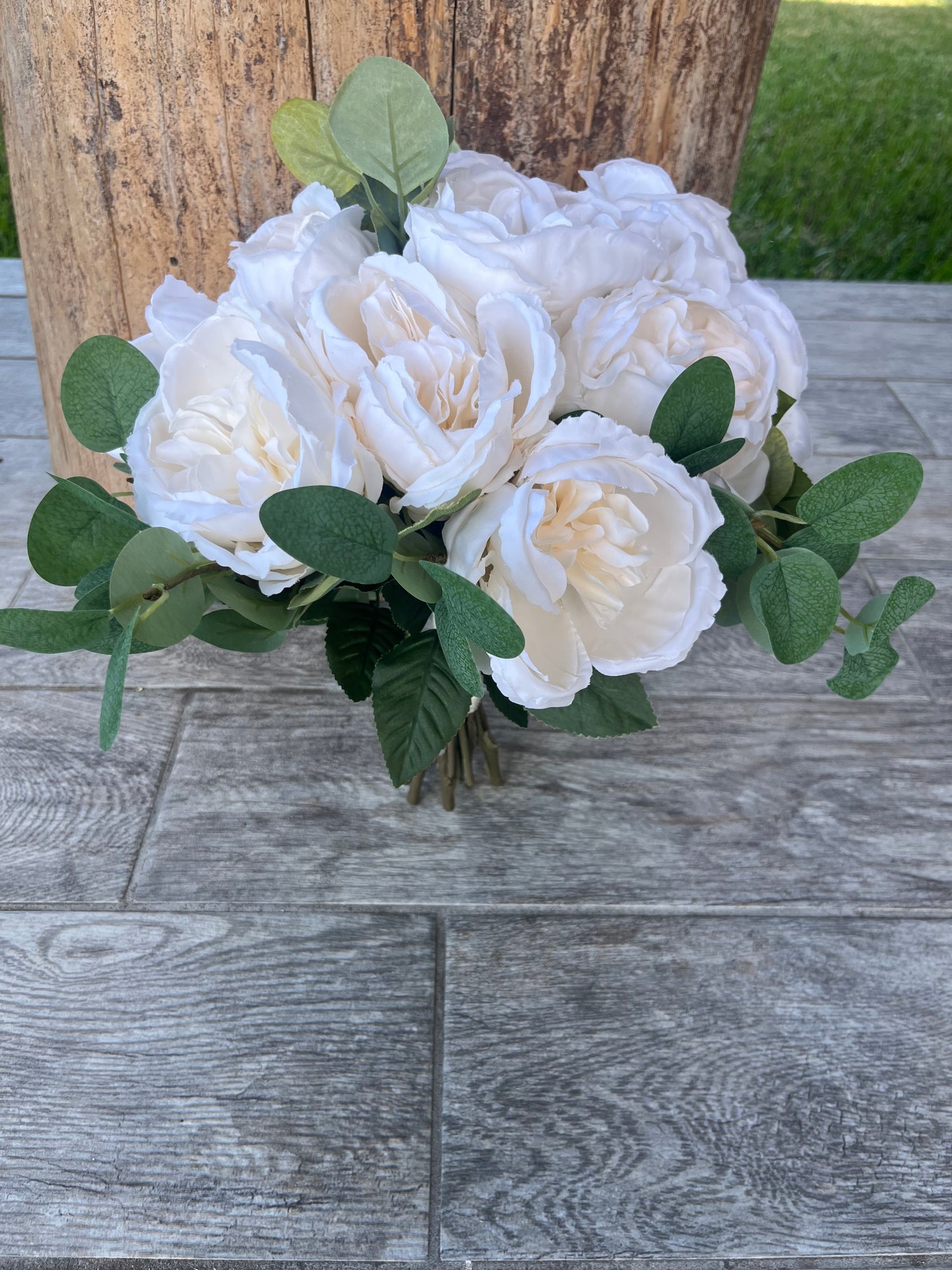 Ivory Roses and Eucalyptus Bride Bouquet