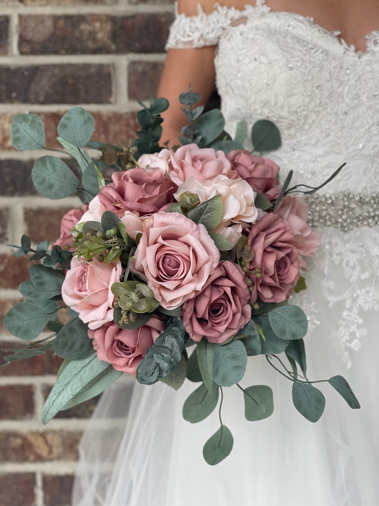 Dusty Rose & Mauve Roses Bride Bouquet