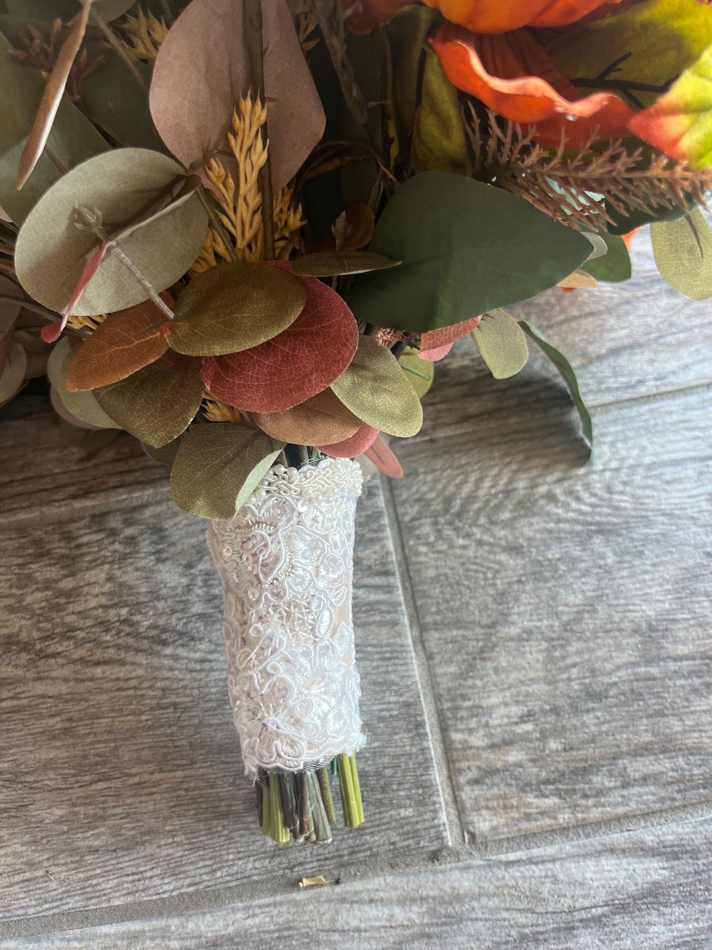 Cascading Burgundy, Brown and Rust Bride Bouquet