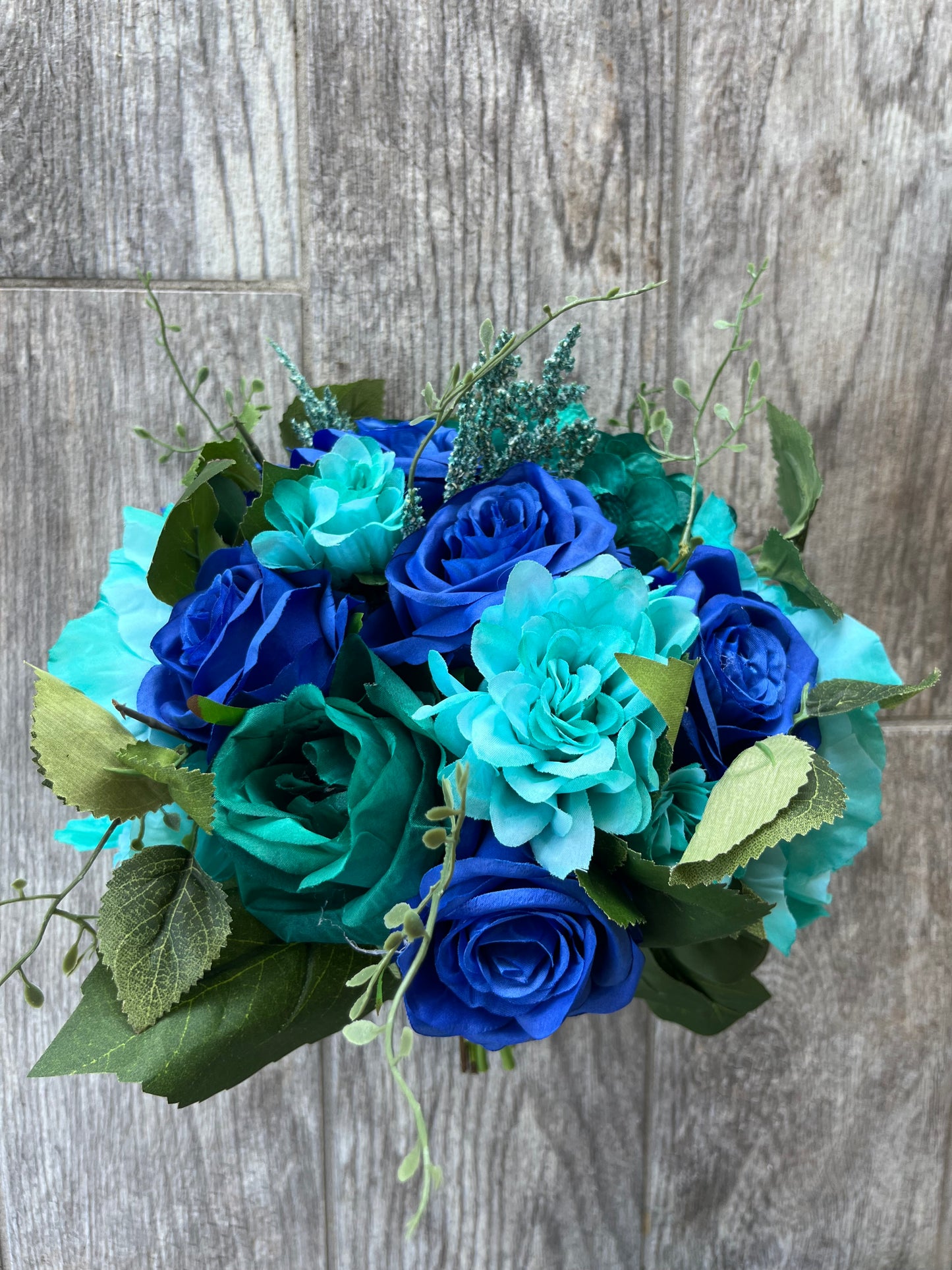 Royal Blue Roses & Turquoise Flowers Bride Bouquet