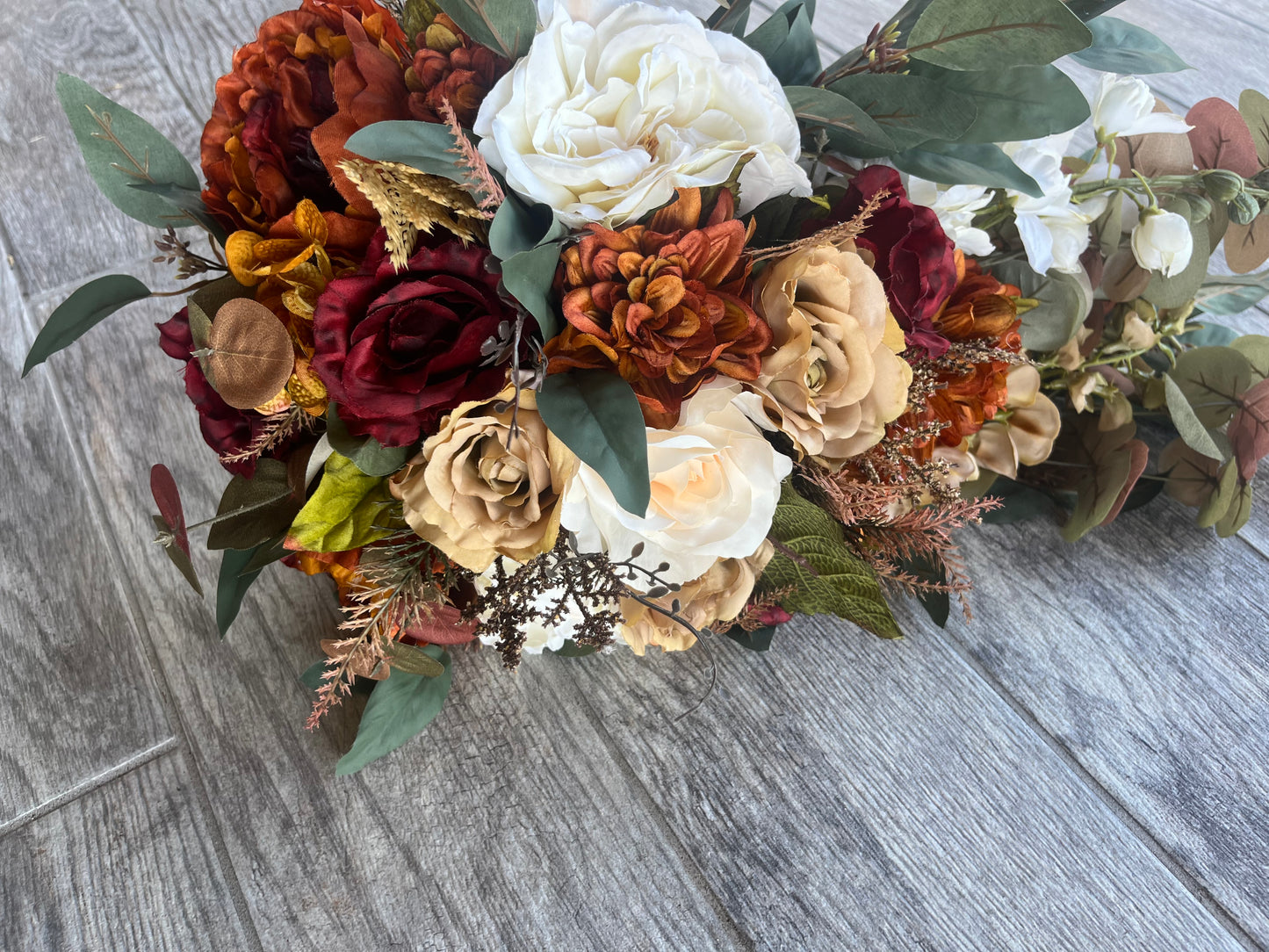 Cascading Burgundy, Brown and Rust Bride Bouquet